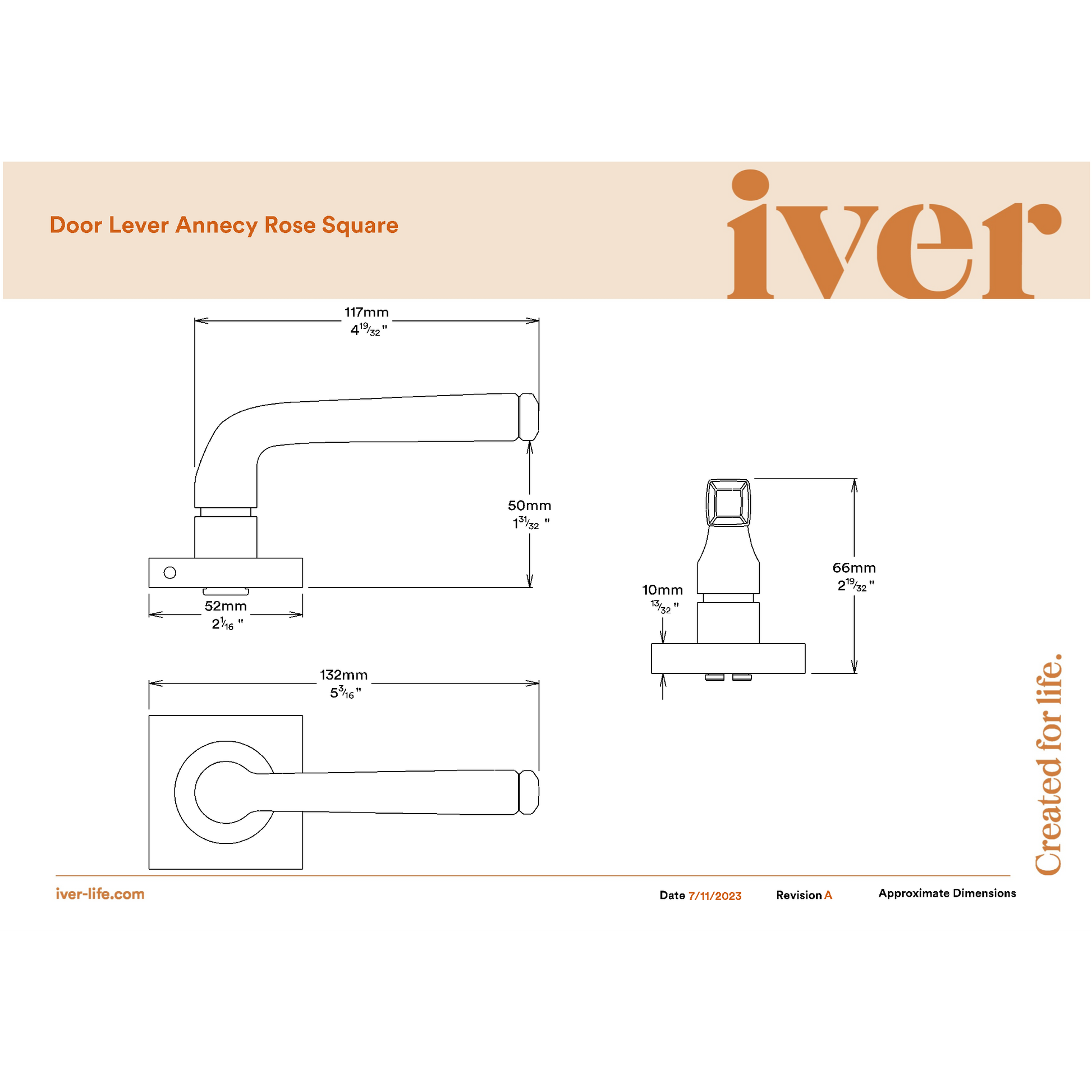 Iver Door Handle Annecy Square Rose Pair Key/Thumb Polished Brass Entrance Kit
