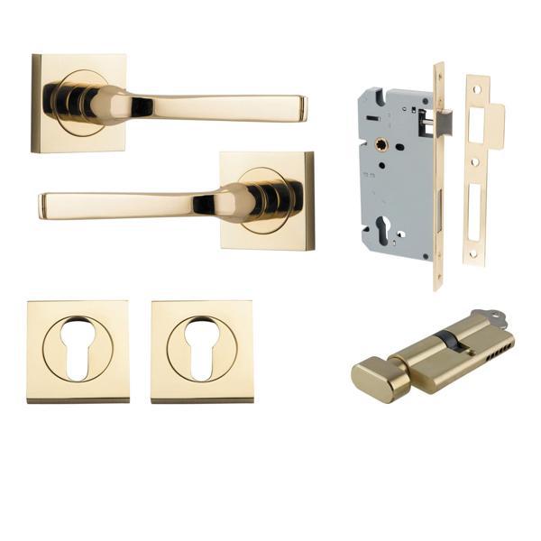 Iver Door Handle Annecy Square Rose Pair Key/Thumb Polished Brass Entrance Kit