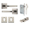 Iver Door Handle Annecy Square Rose Pair Key/Thumb Satin Nickel Entrance Kit