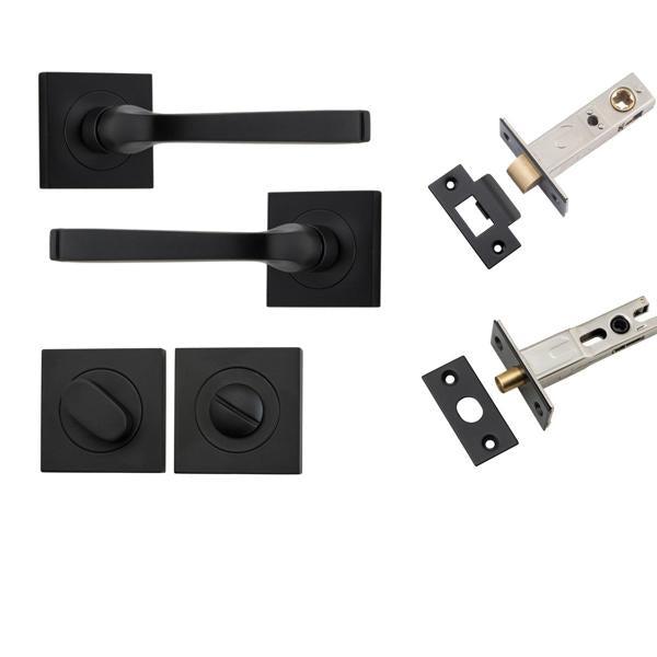 Iver Door Handle Annecy Square Rose Pair Matt Black Privacy Kit