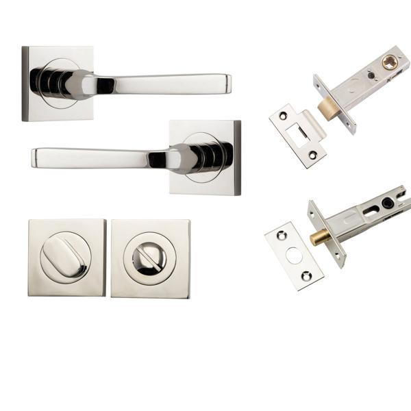 Iver Door Handle Annecy Square Rose Pair Polished Nickel Privacy Kit