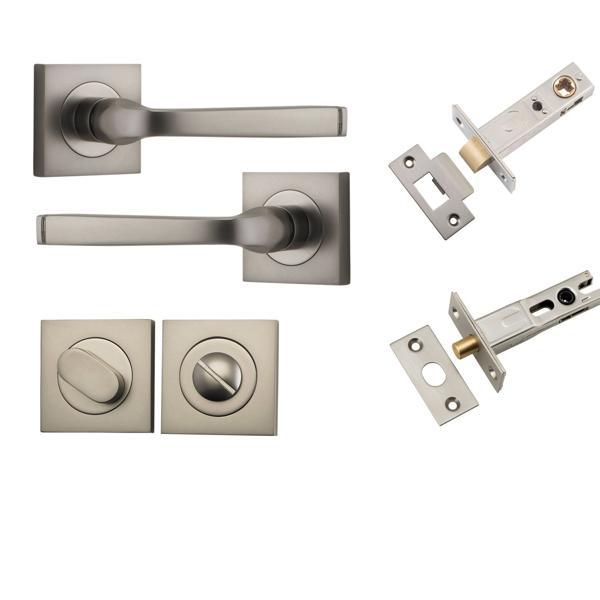 Iver Door Handle Annecy Square Rose Pair Satin Nickel Privacy Kit