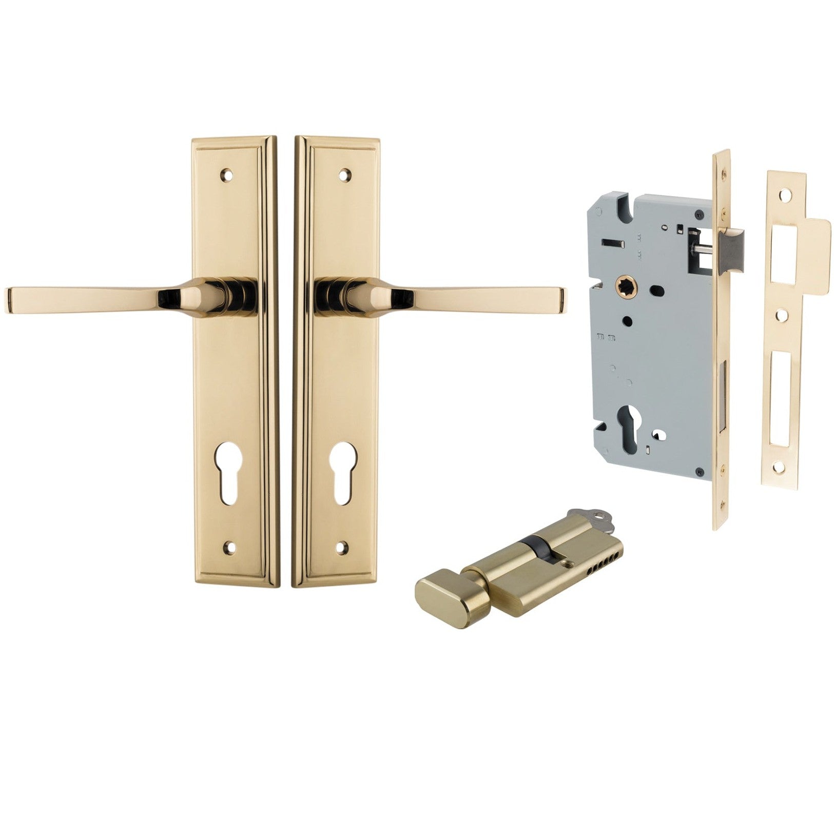 Iver Door Handle Annecy Stepped Euro Key/Thumb Polished Brass Entrance Kit