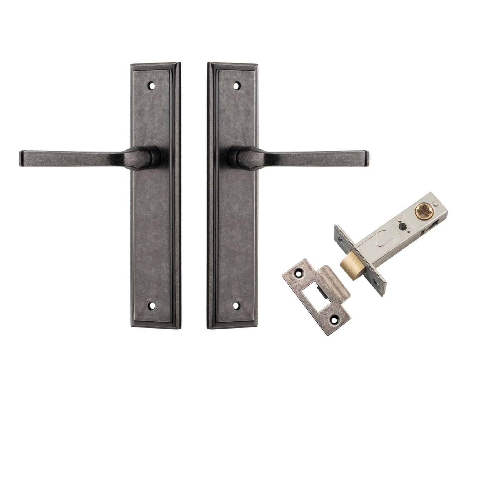 Iver Door Handle Annecy Stepped Latch Distressed Nickel Passage Kit