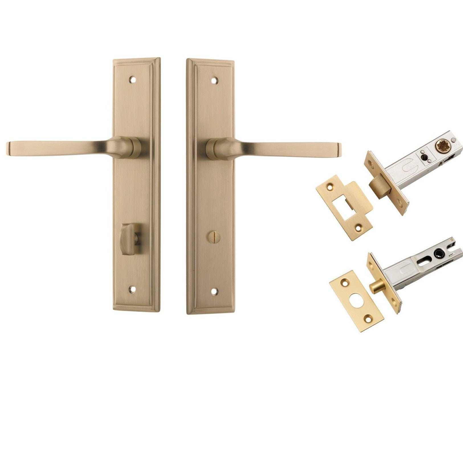 Iver Door Handle Annecy Stepped Privacy Brushed Brass Inbuilt Privacy Kit