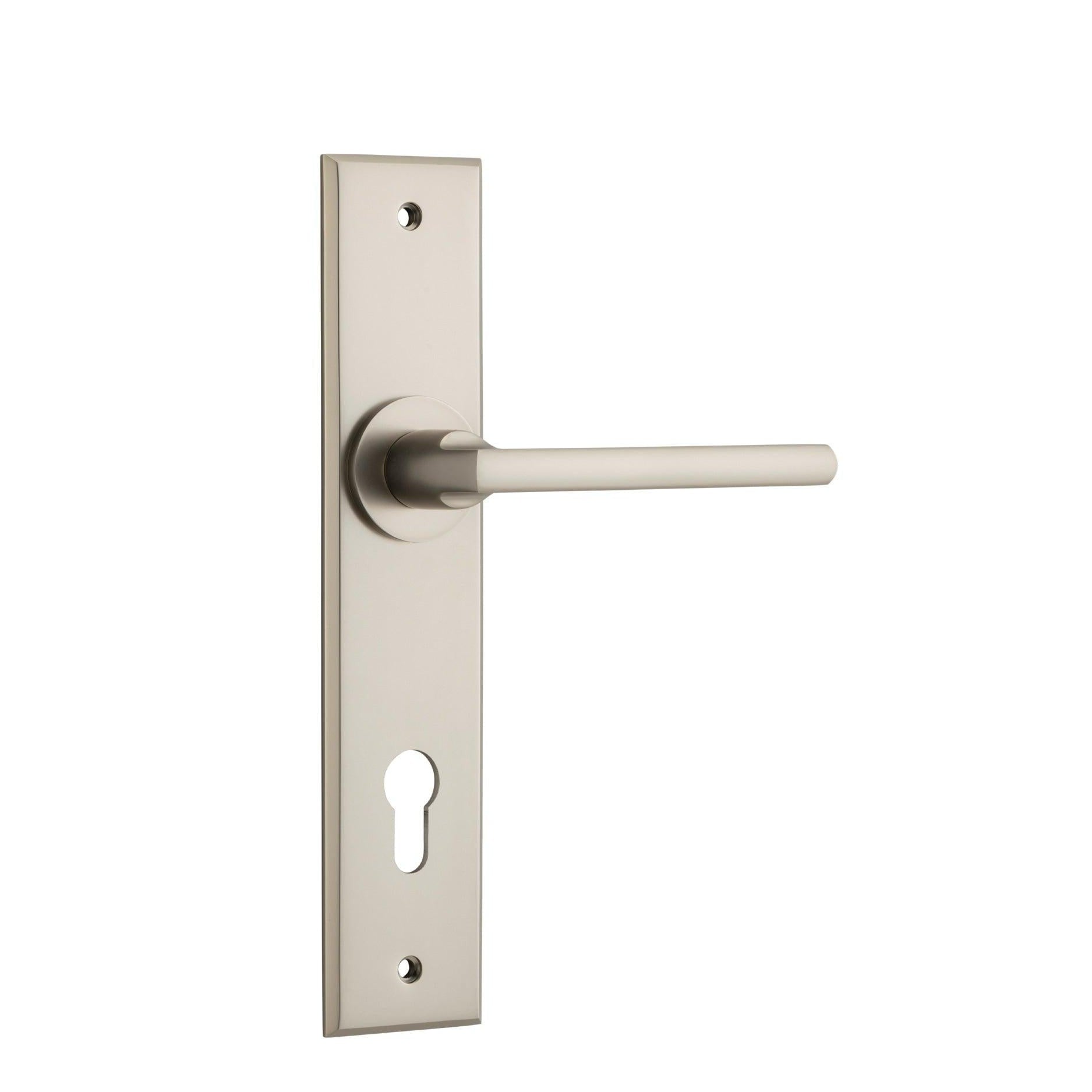 Iver Door Handle Baltimore Chamfered Euro Satin Nickel