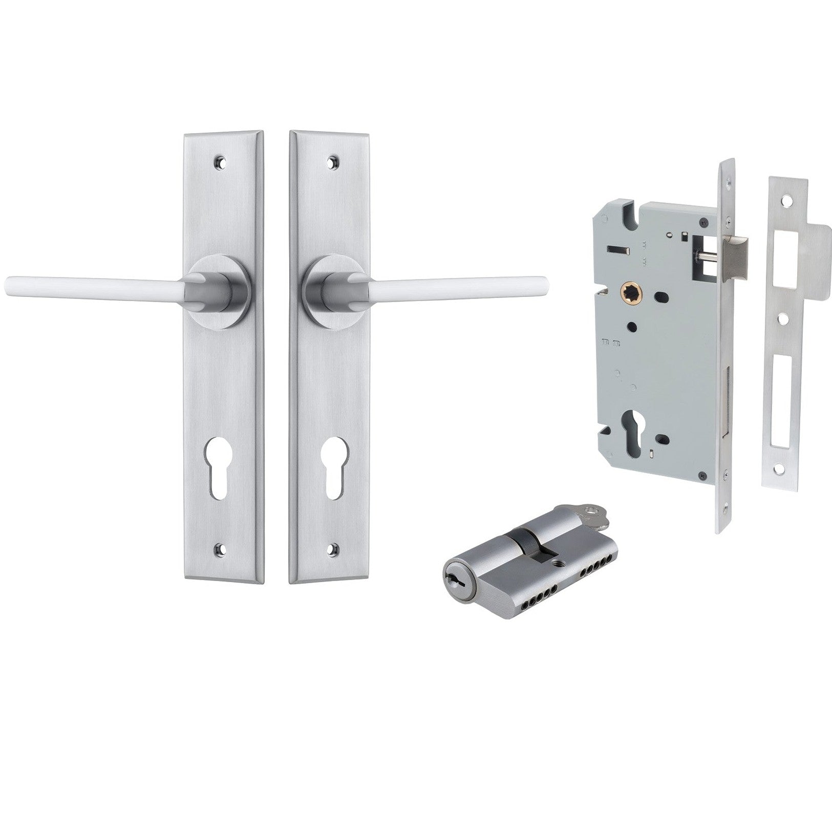 Iver Door Handle Baltimore Chamfered Key/Key Brushed Chrome Entrance Kit