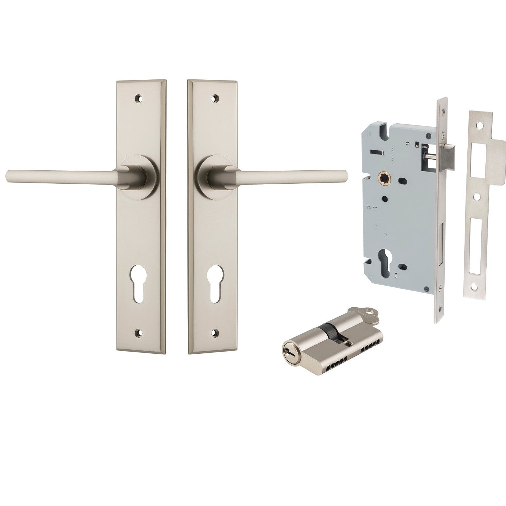 Iver Door Handle Baltimore Chamfered Key/Key Satin Nickel Entrance Kit