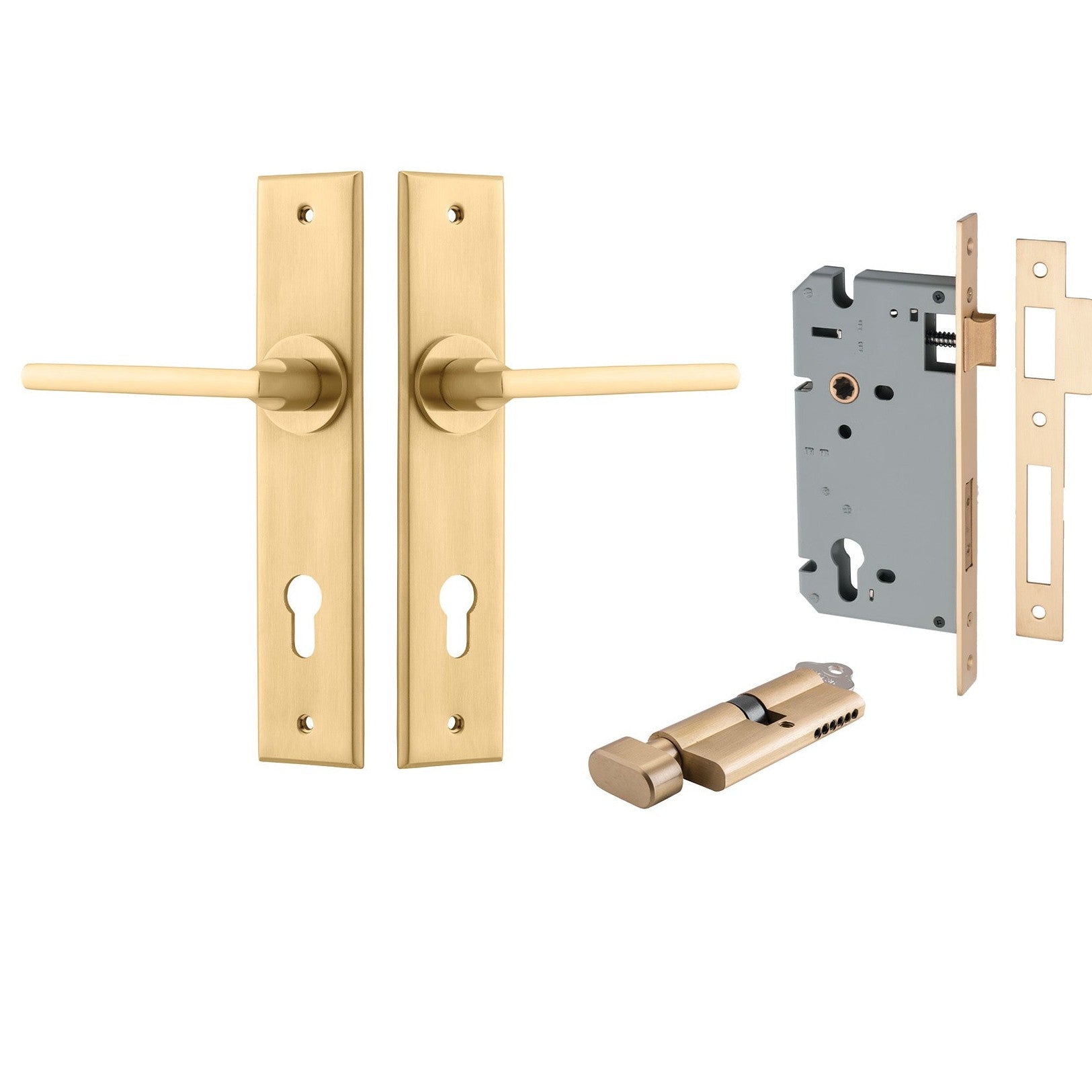 Iver Door Handle Baltimore Chamfered Key/Thumb Brushed Brass Entrance Kit