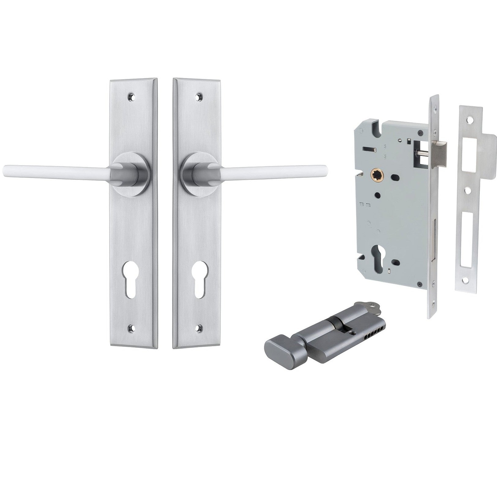 Iver Door Handle Baltimore Chamfered Key/Thumb Brushed Chrome Entrance Kit