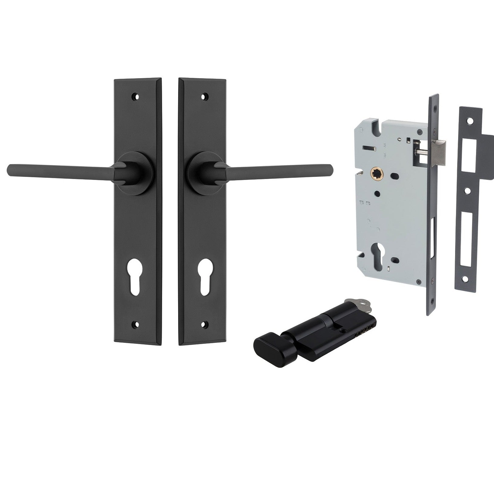 Iver Door Handle Baltimore Chamfered Key/Thumb Matt Black Entrance Kit