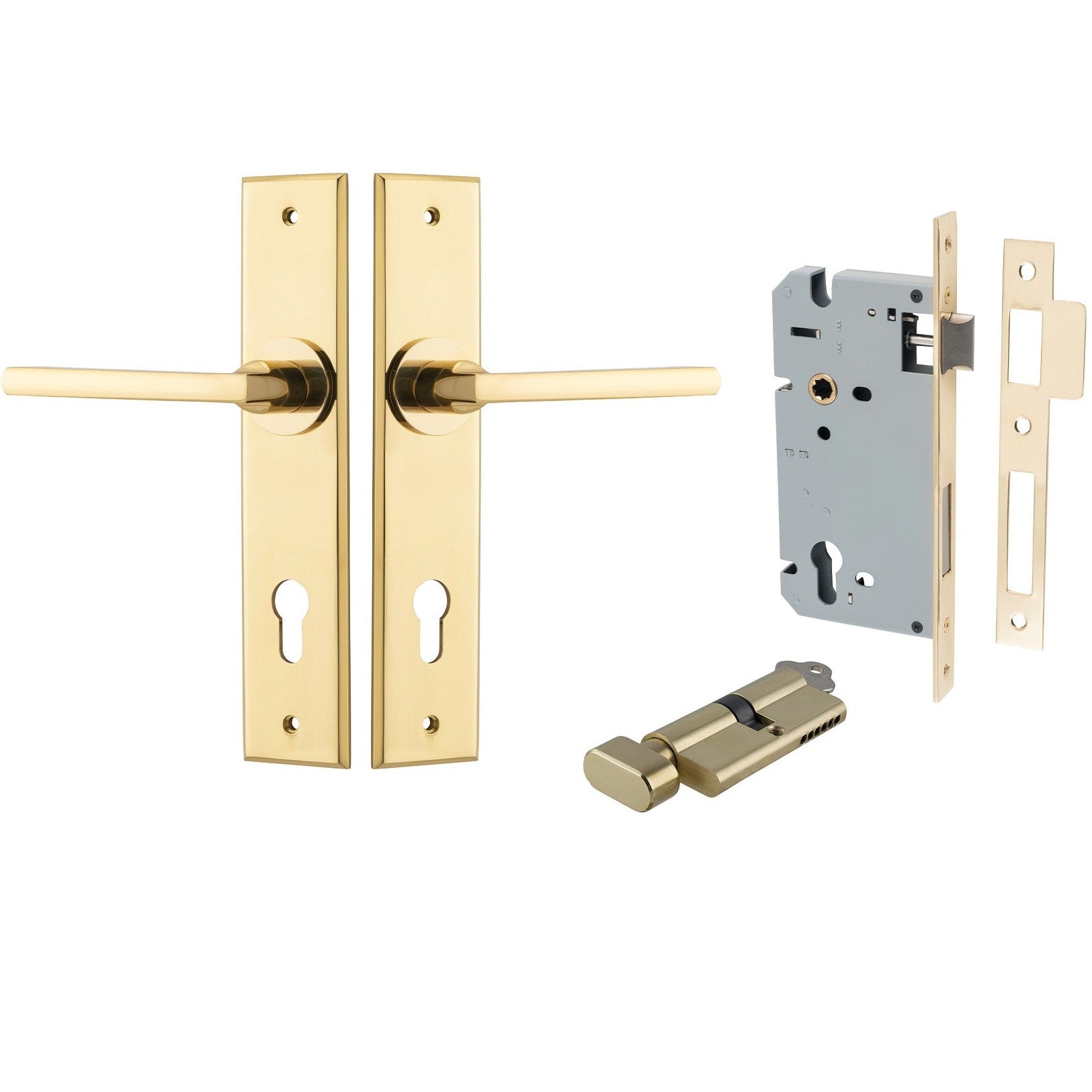 Iver Door Handle Baltimore Chamfered Key/Thumb Polished Brass Entrance Kit