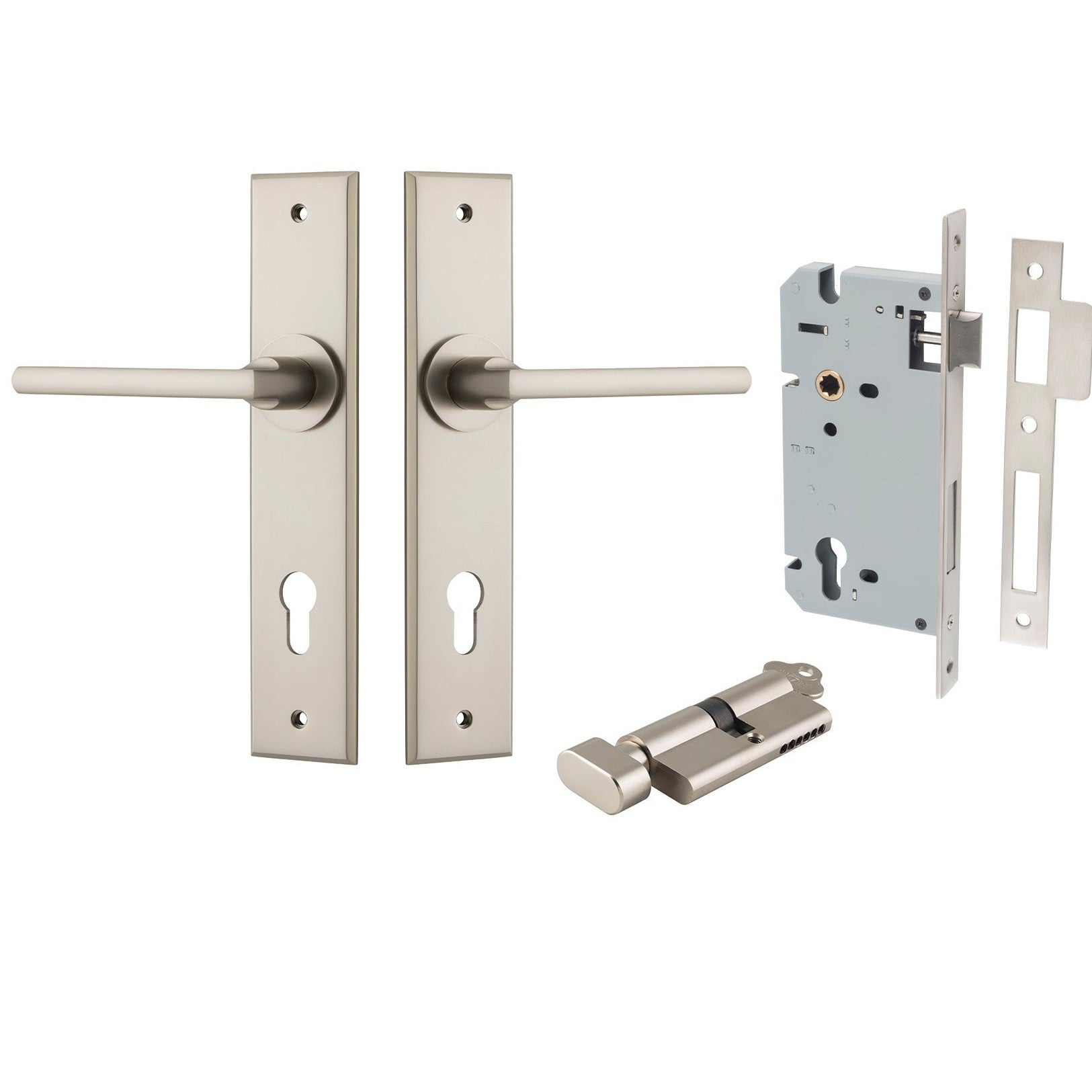 Iver Door Handle Baltimore Chamfered Key/Thumb Satin Nickel Entrance Kit