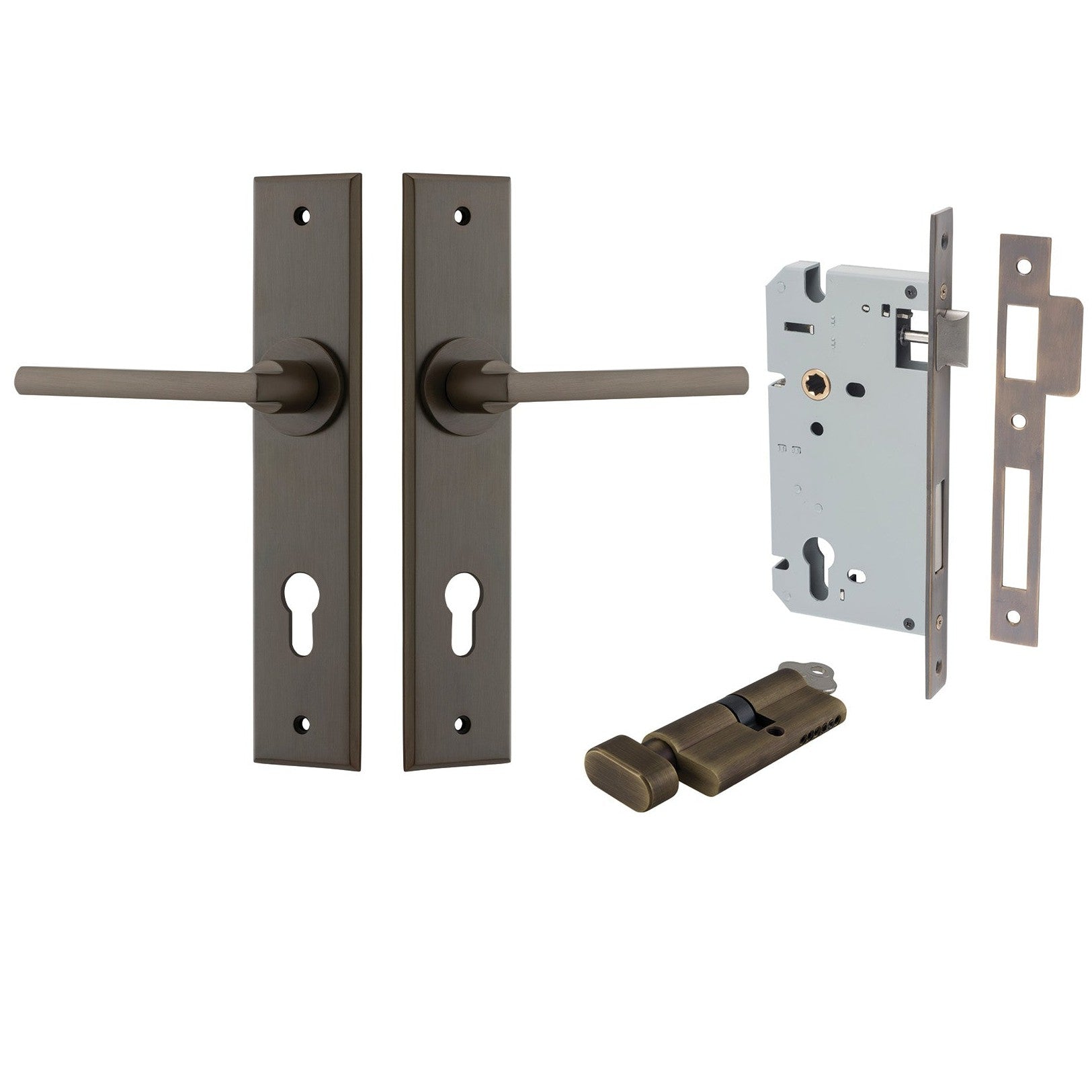 Iver Door Handle Baltimore Chamfered Key/Thumb Signature Brass Entrance Kit