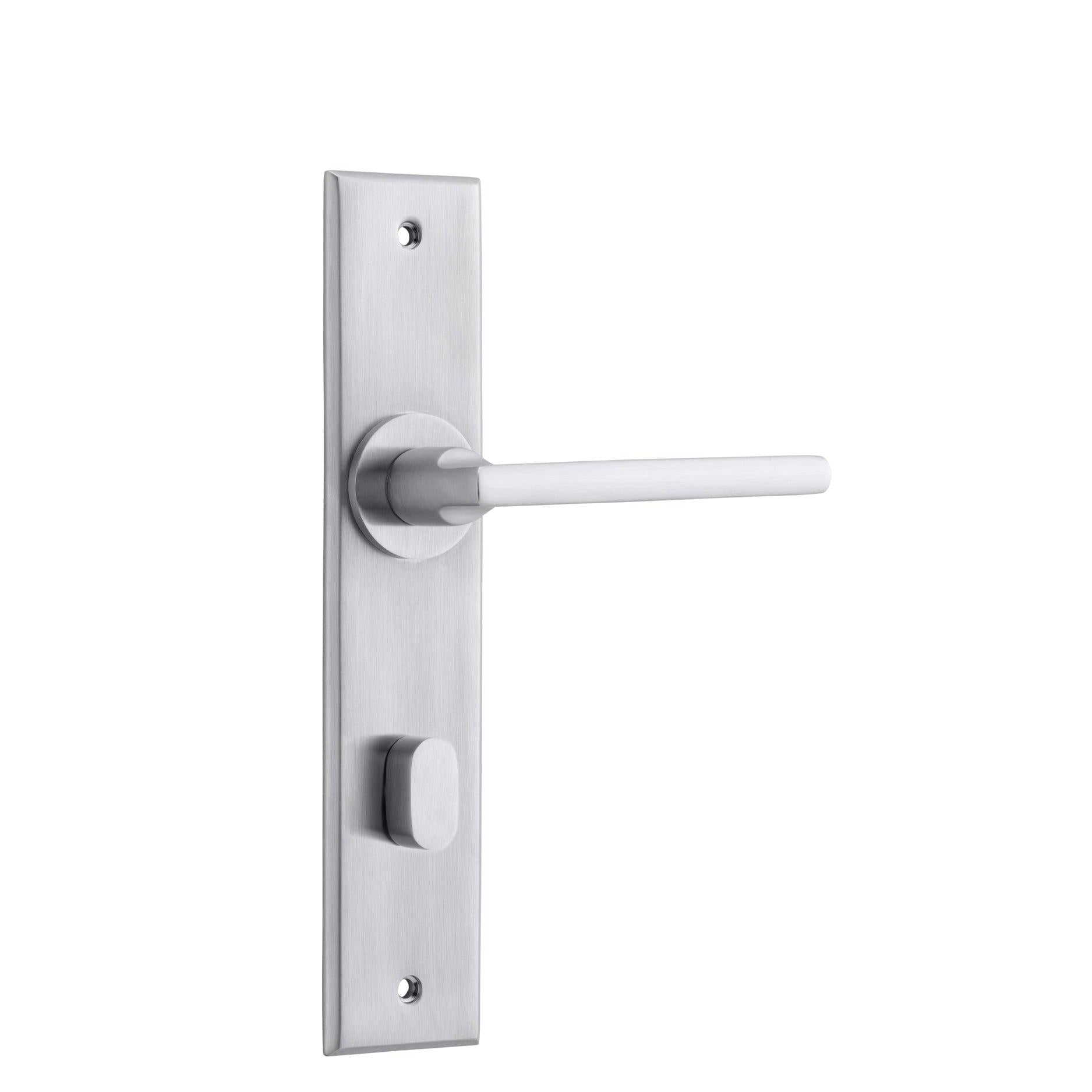 Iver Door Handle Baltimore Chamfered Privacy Brushed Chrome 85mm