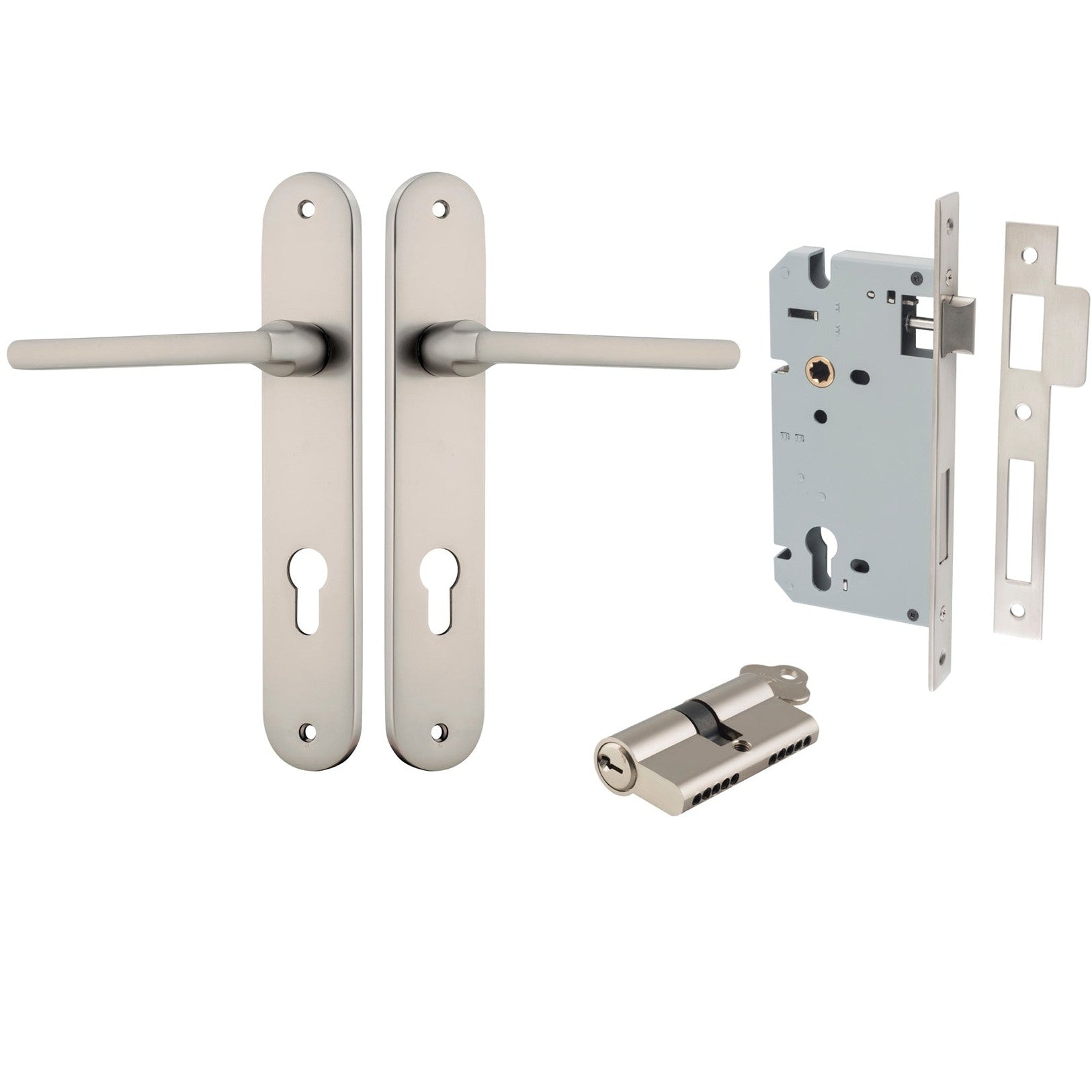 Iver Door Handle Baltimore Oval Euro Key/Key Satin Nickel Entrance Kit