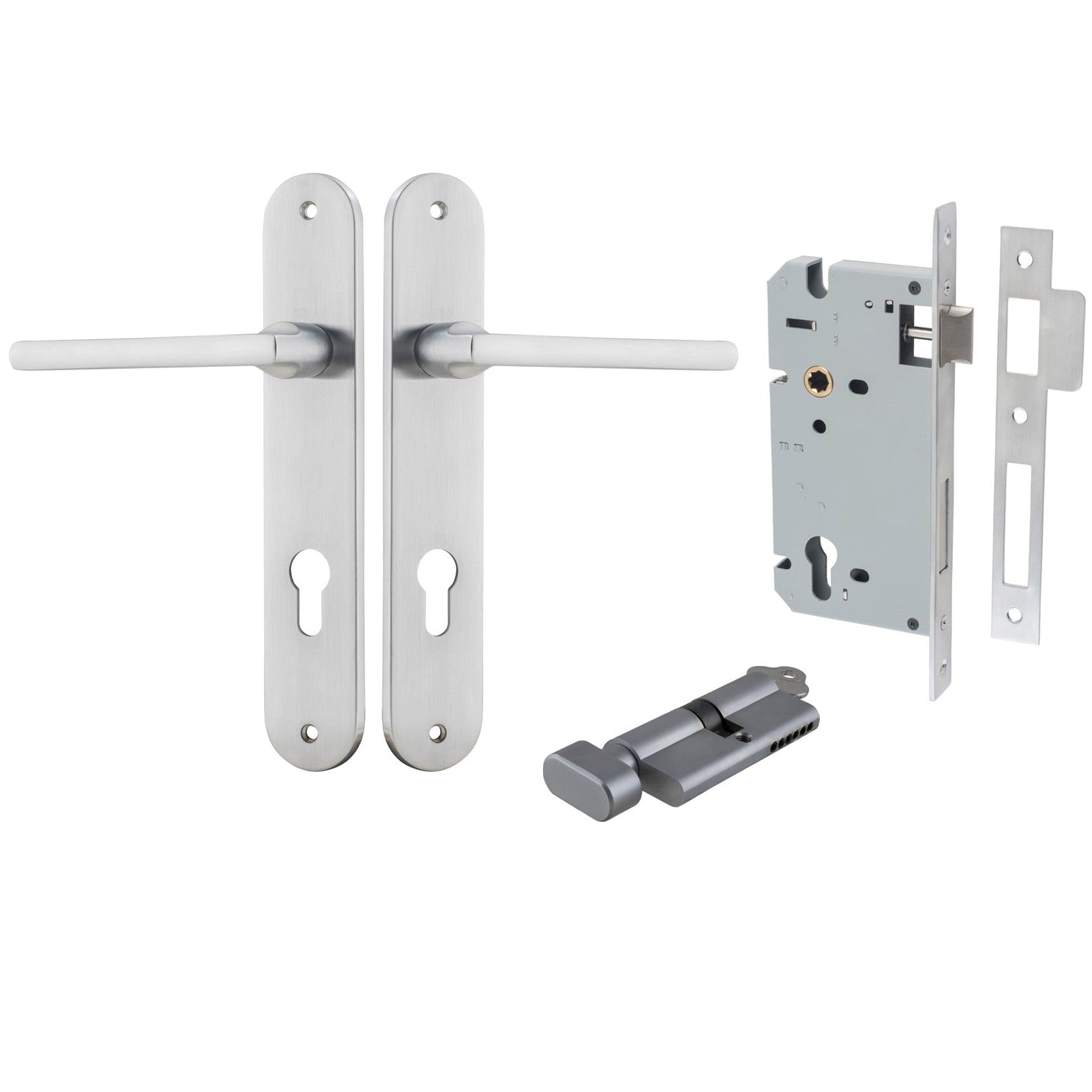 Iver Door Handle Baltimore Oval Euro Key/Thumb Brushed Chrome Entrance Kit