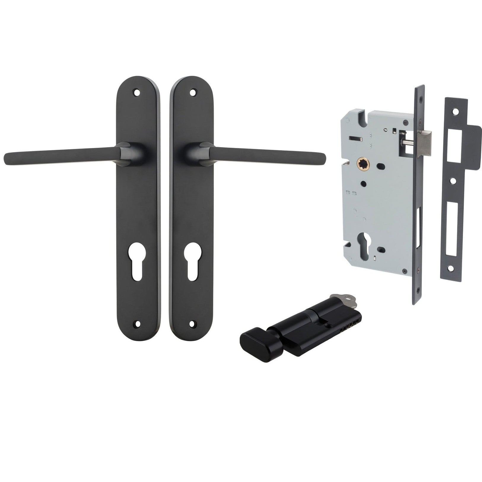 Iver Door Handle Baltimore Oval Euro Key/Thumb Matt Black Entrance Kit