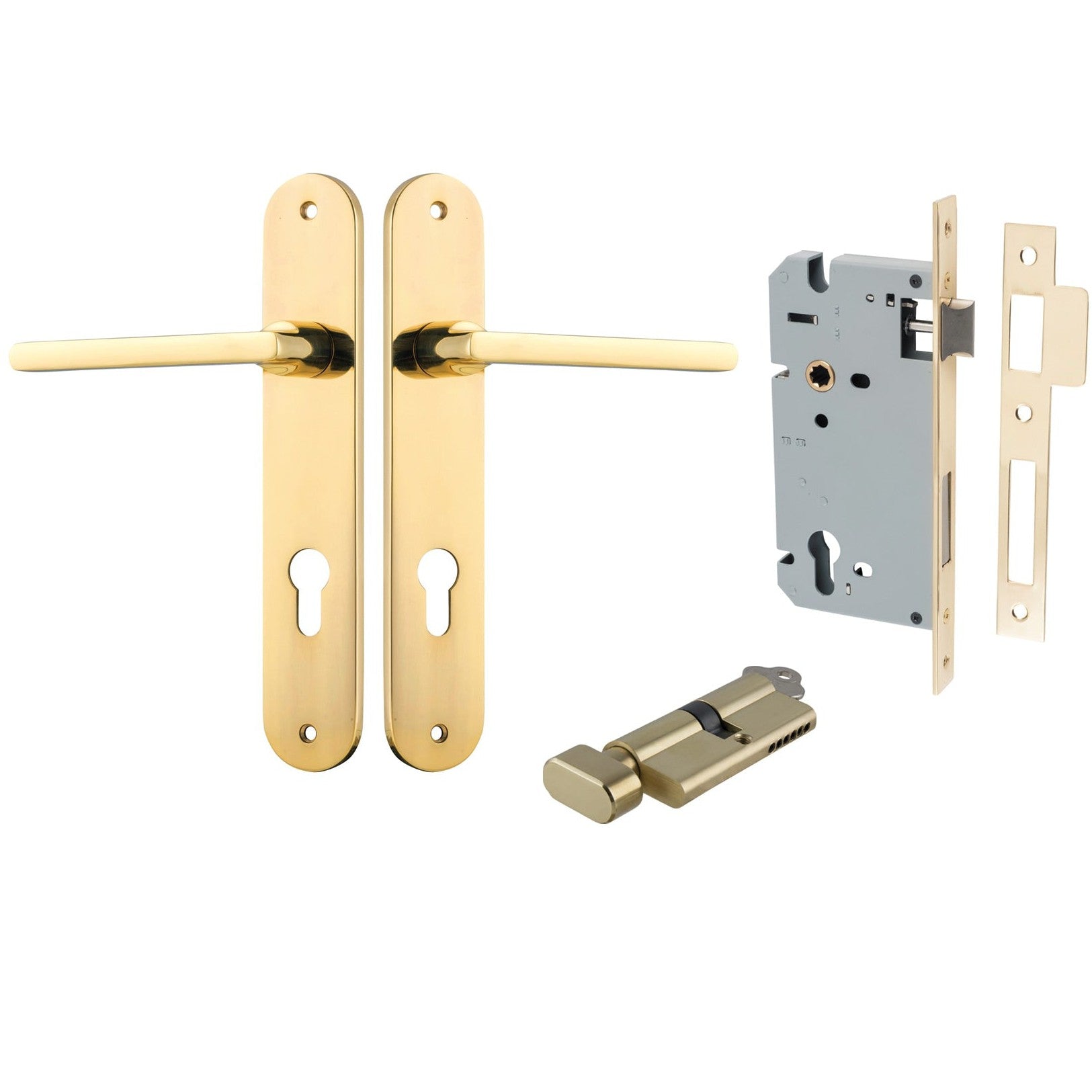 Iver Door Handle Baltimore Oval Euro Key/Thumb Polished Brass Entrance Kit