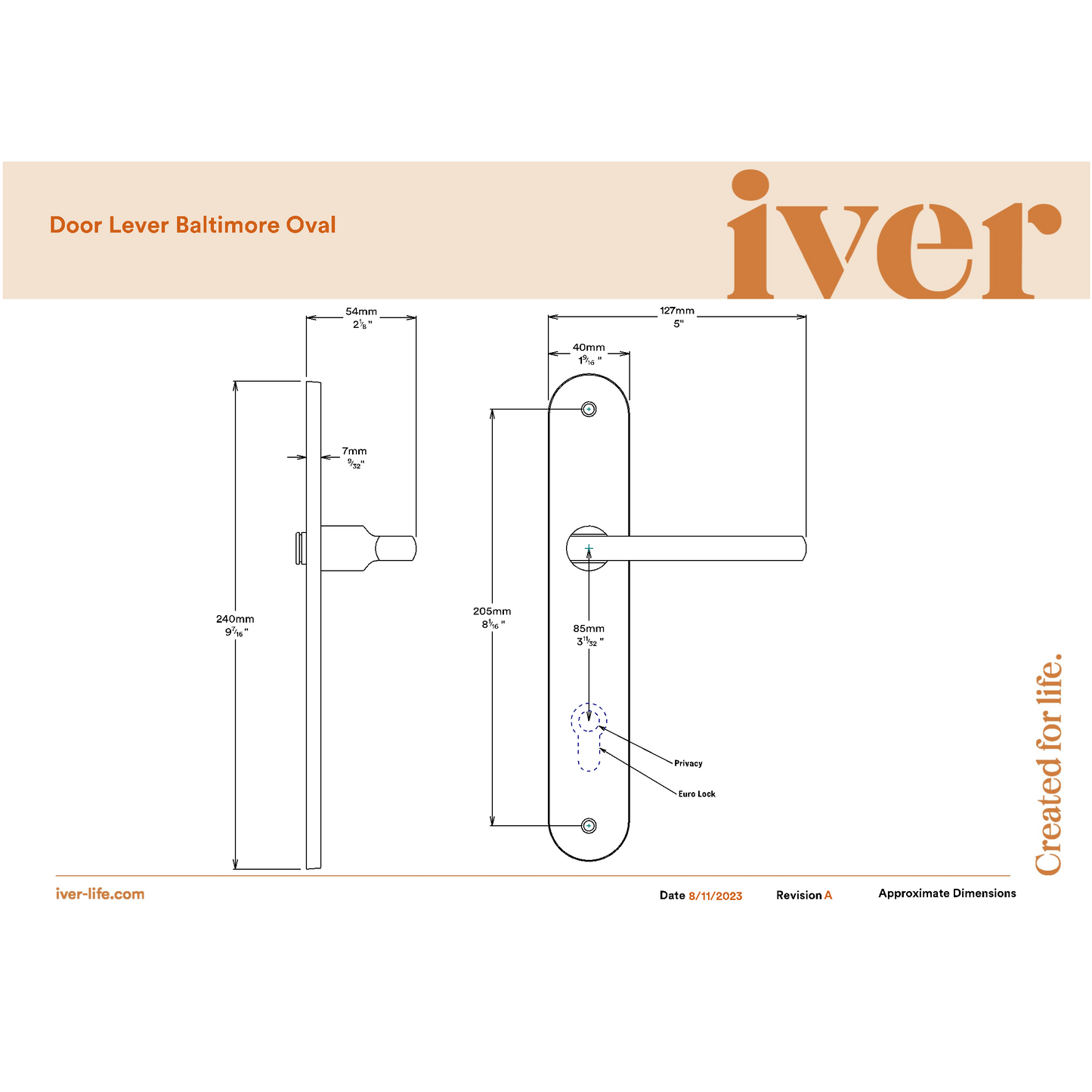 Iver Door Handle Baltimore Oval Privacy Pair Polished Brass