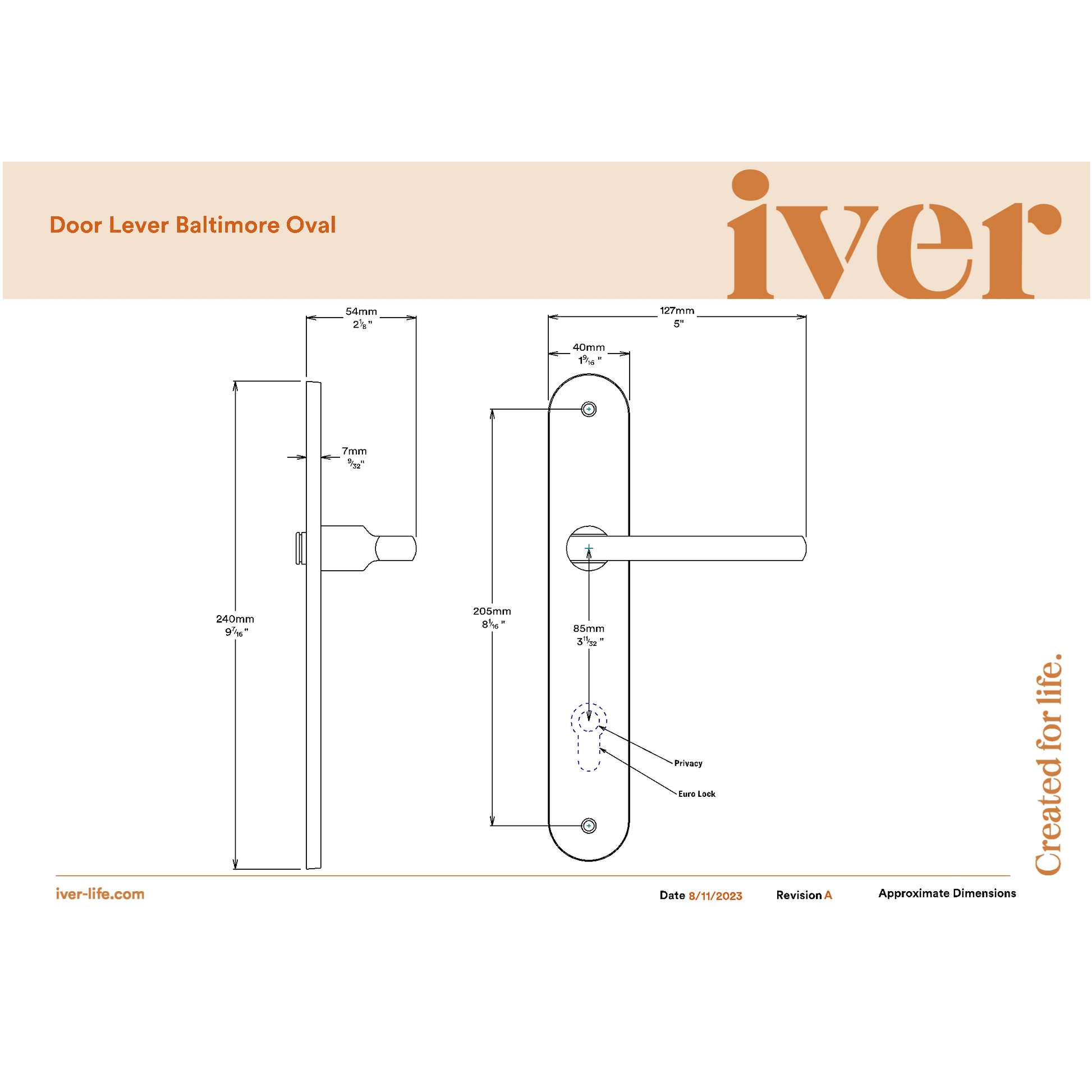 Iver Door Handle Baltimore Oval Privacy Pair Polished Brass