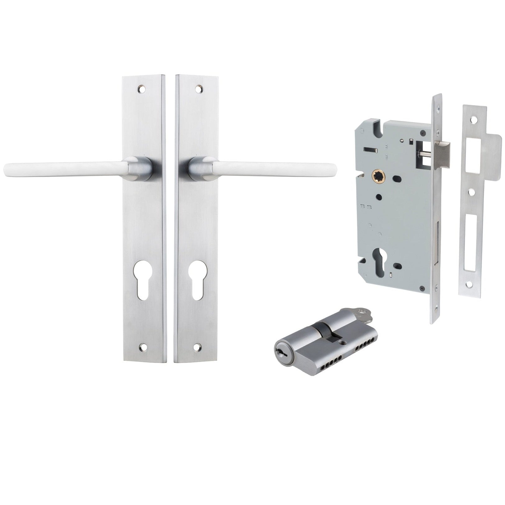 Iver Door Handle Baltimore Rectangular Euro Key/Key Brushed Chrome Entrance Kit