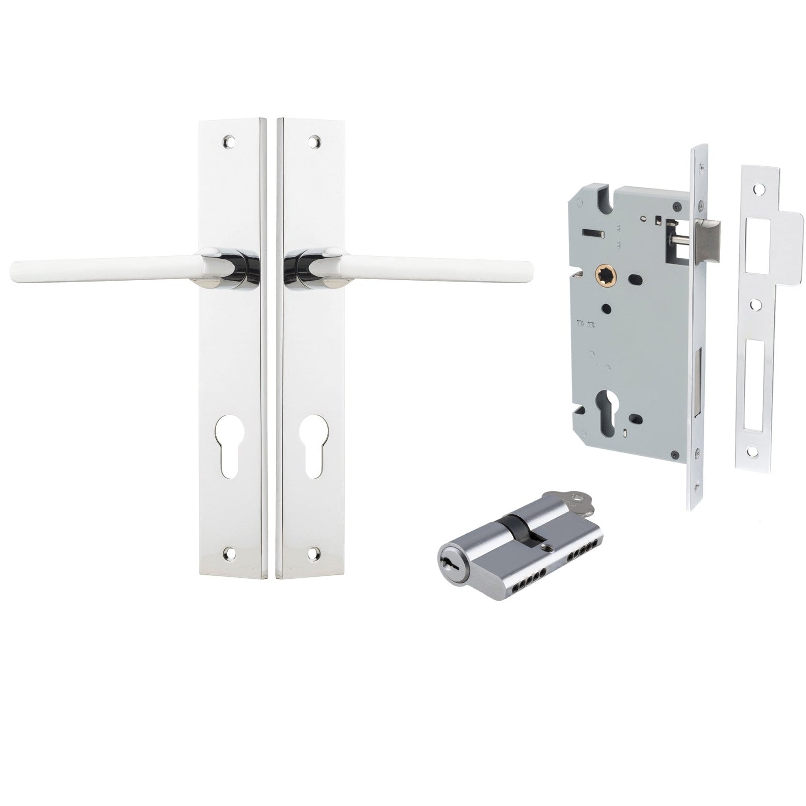 Iver Door Handle Baltimore Rectangular Euro Key/Key Polished Chrome Entrance Kit