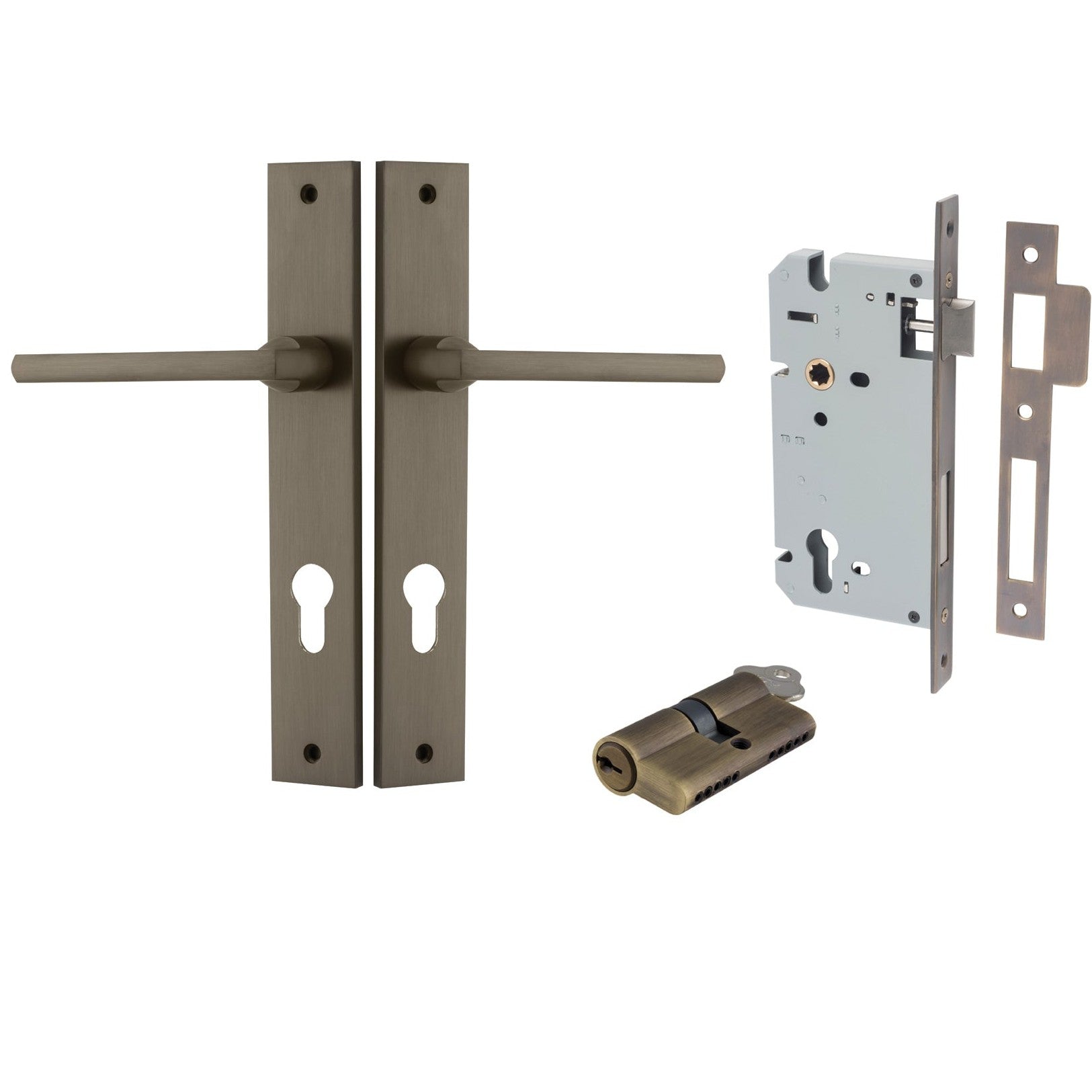 Iver Door Handle Baltimore Rectangular Euro Key/Key Signature Brass Entrance Kit