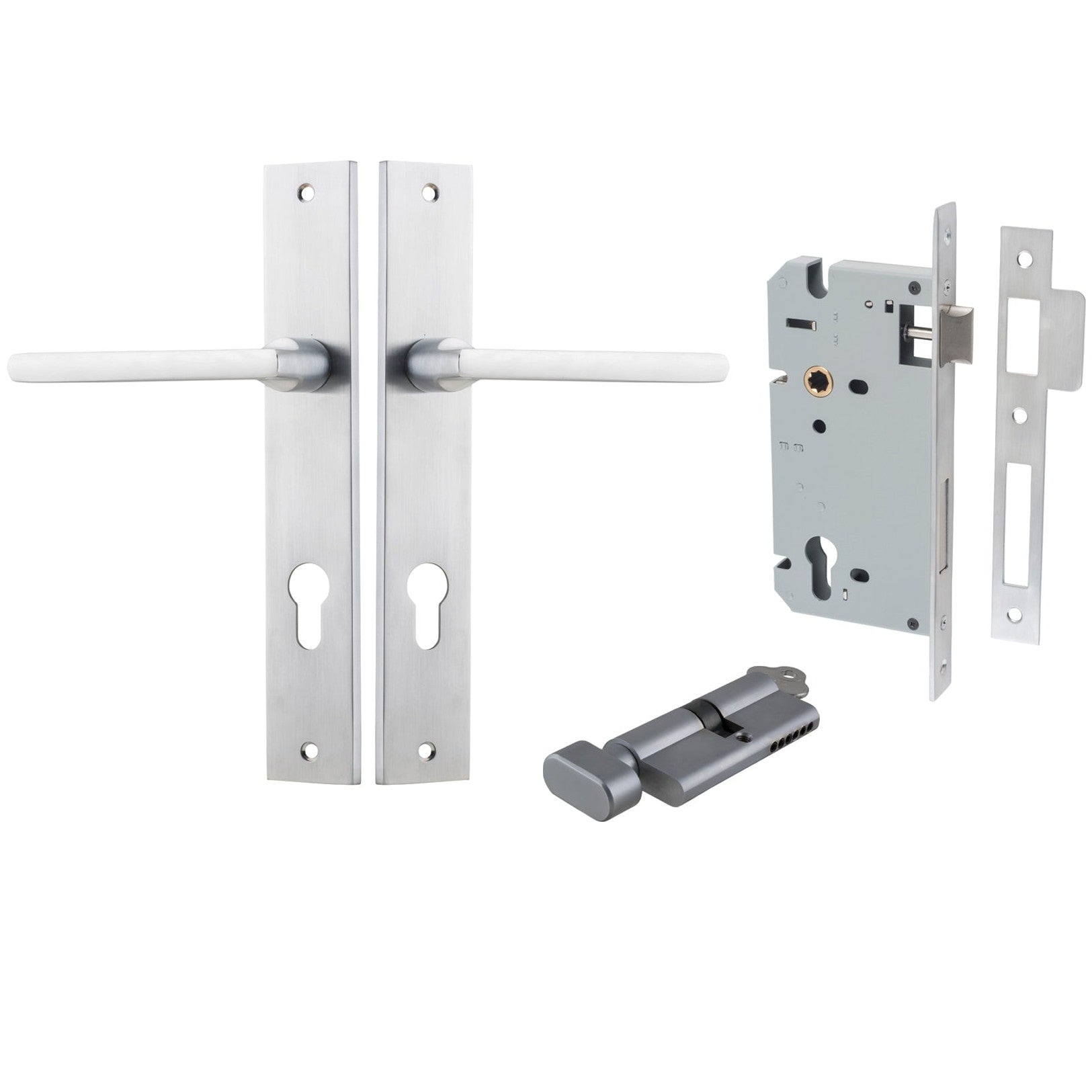 Iver Door Handle Baltimore Rectangular Euro Key/Thumb Brushed Chrome Entrance Kit