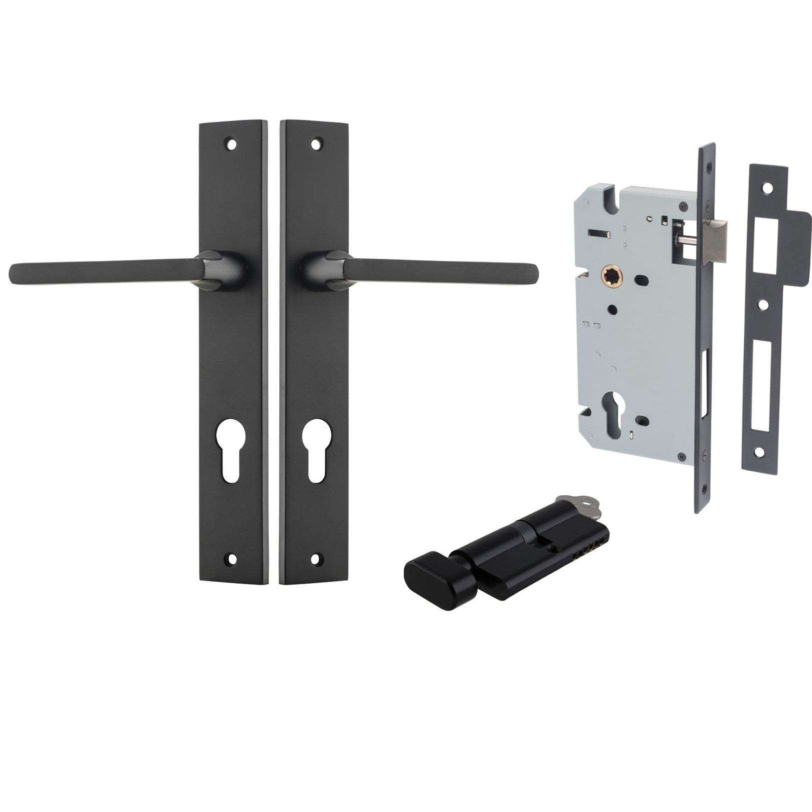 Iver Door Handle Baltimore Rectangular Euro Key/Thumb Matt Black Entrance Kit