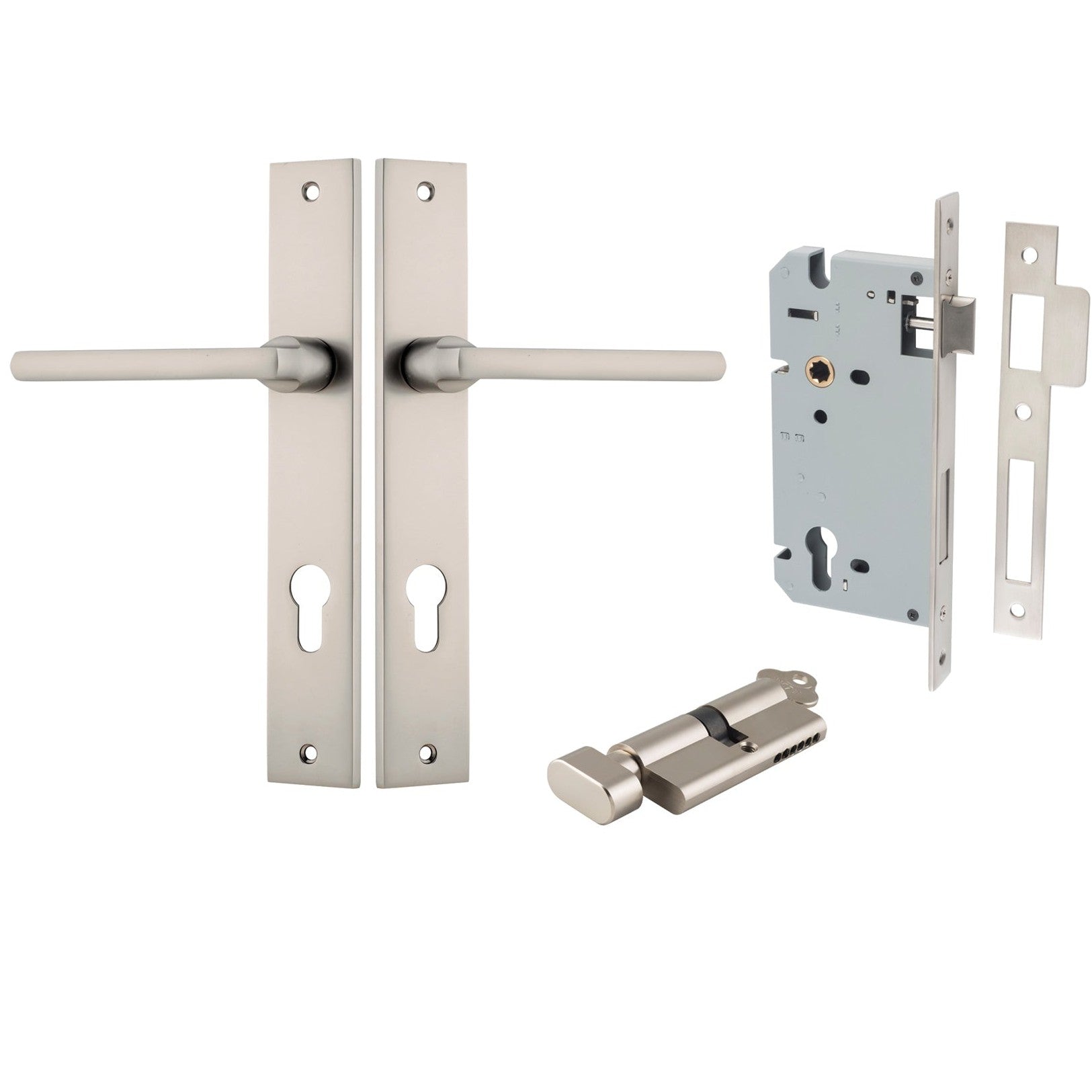 Iver Door Handle Baltimore Rectangular Euro Key/Thumb Satin Nickel Entrance Kit