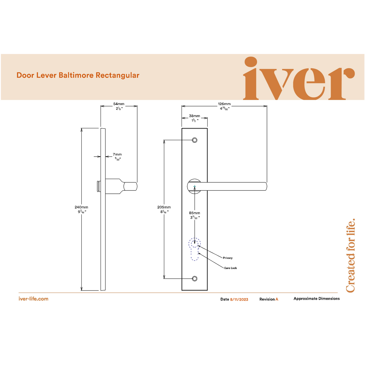 Iver Door Handle Baltimore Rectangular Euro Pair Polished Brass