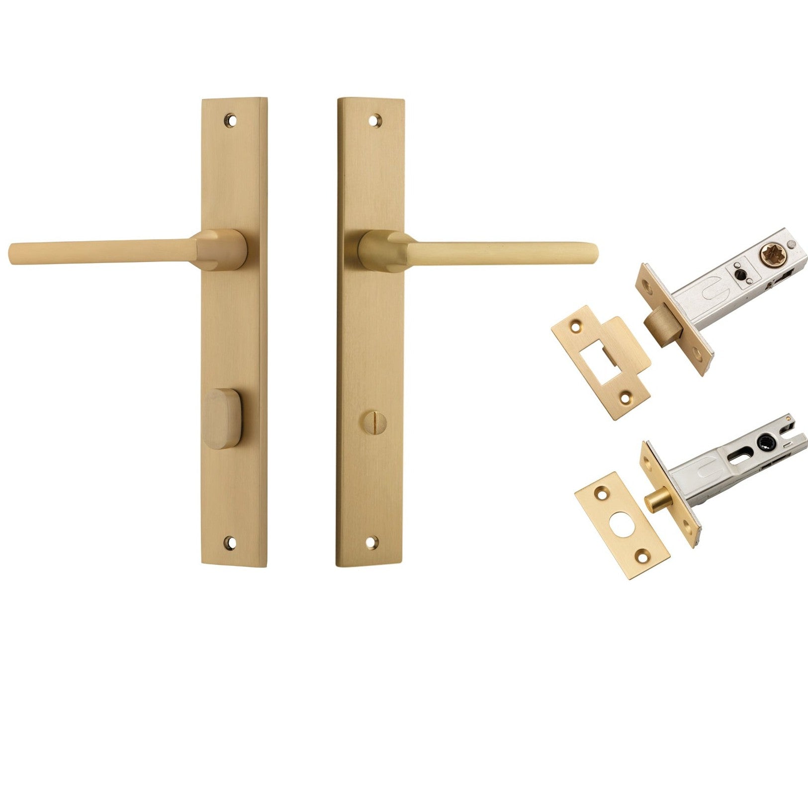 Iver Door Handle Baltimore Rectangular Privacy Brushed Brass Inbuilt Privacy Kit