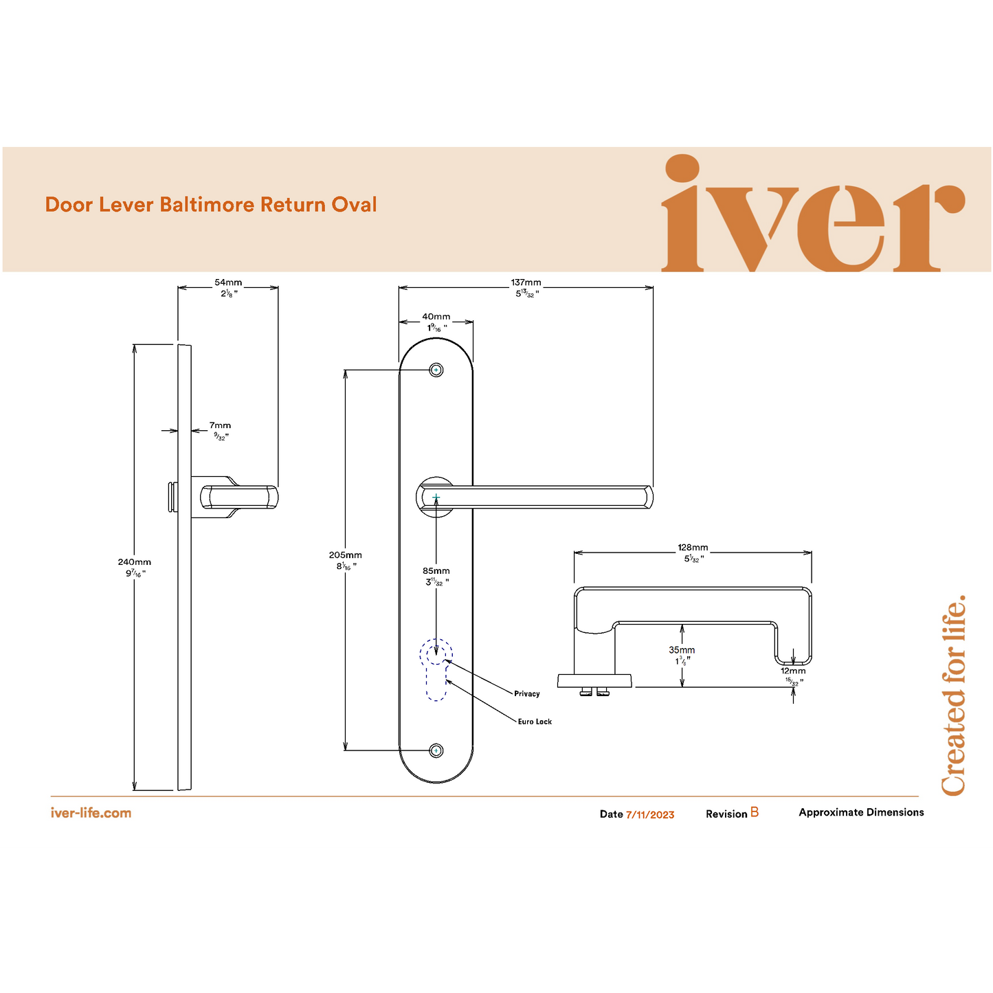 Iver Door Handle Baltimore Return Oval Latch Pair Polished Brass