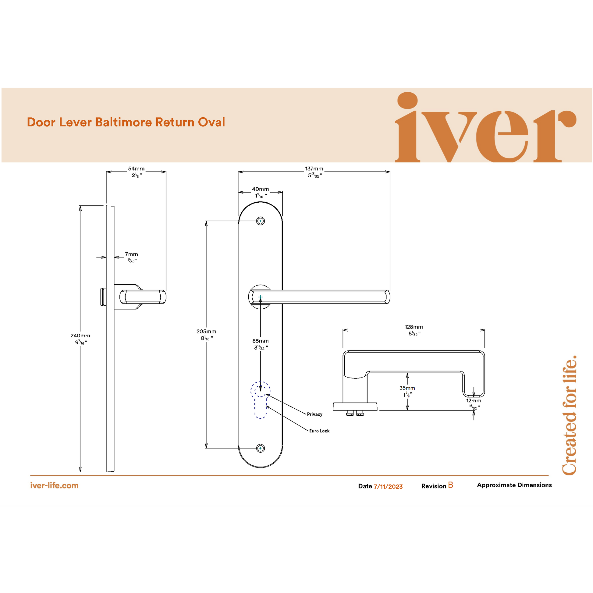 Iver Door Handle Baltimore Return Oval Latch Pair Polished Brass