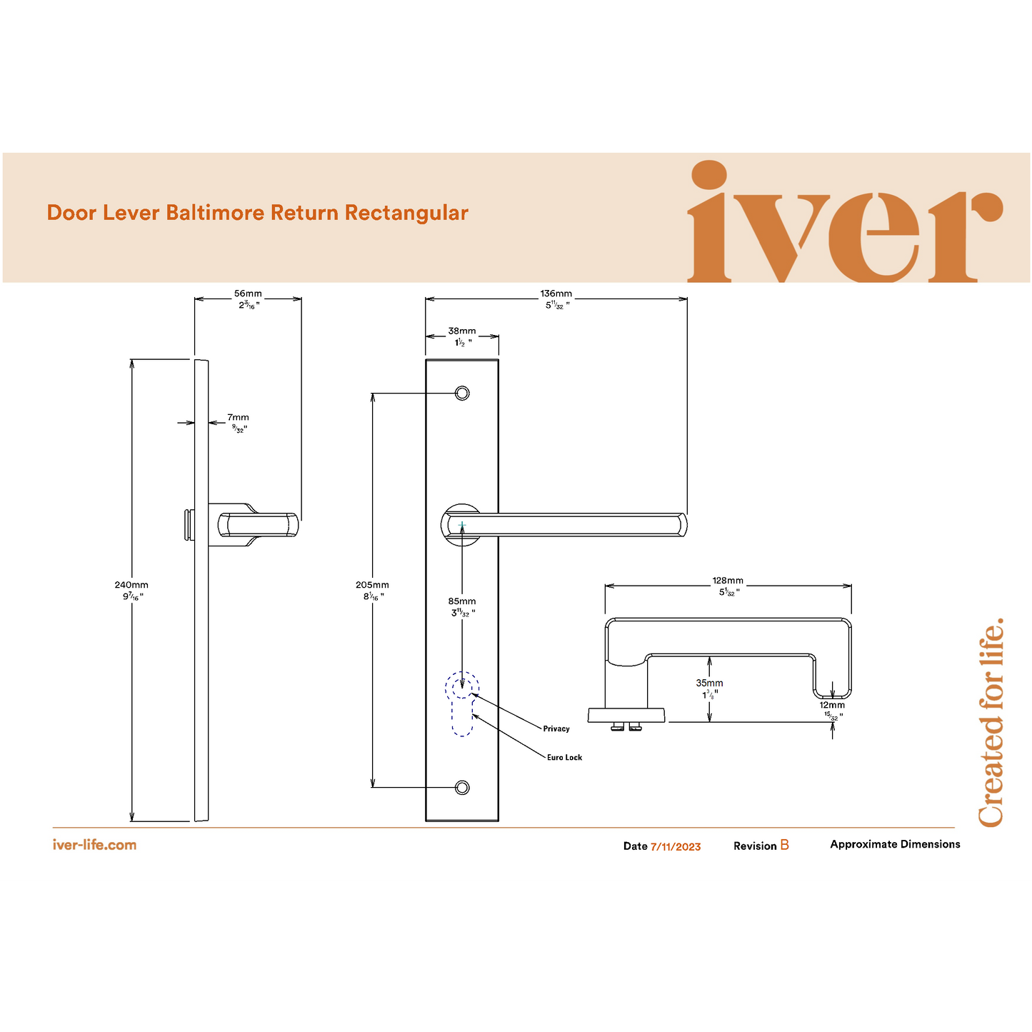 Iver Door Handle Baltimore Return Rectangular Privacy Pair Satin Nickel