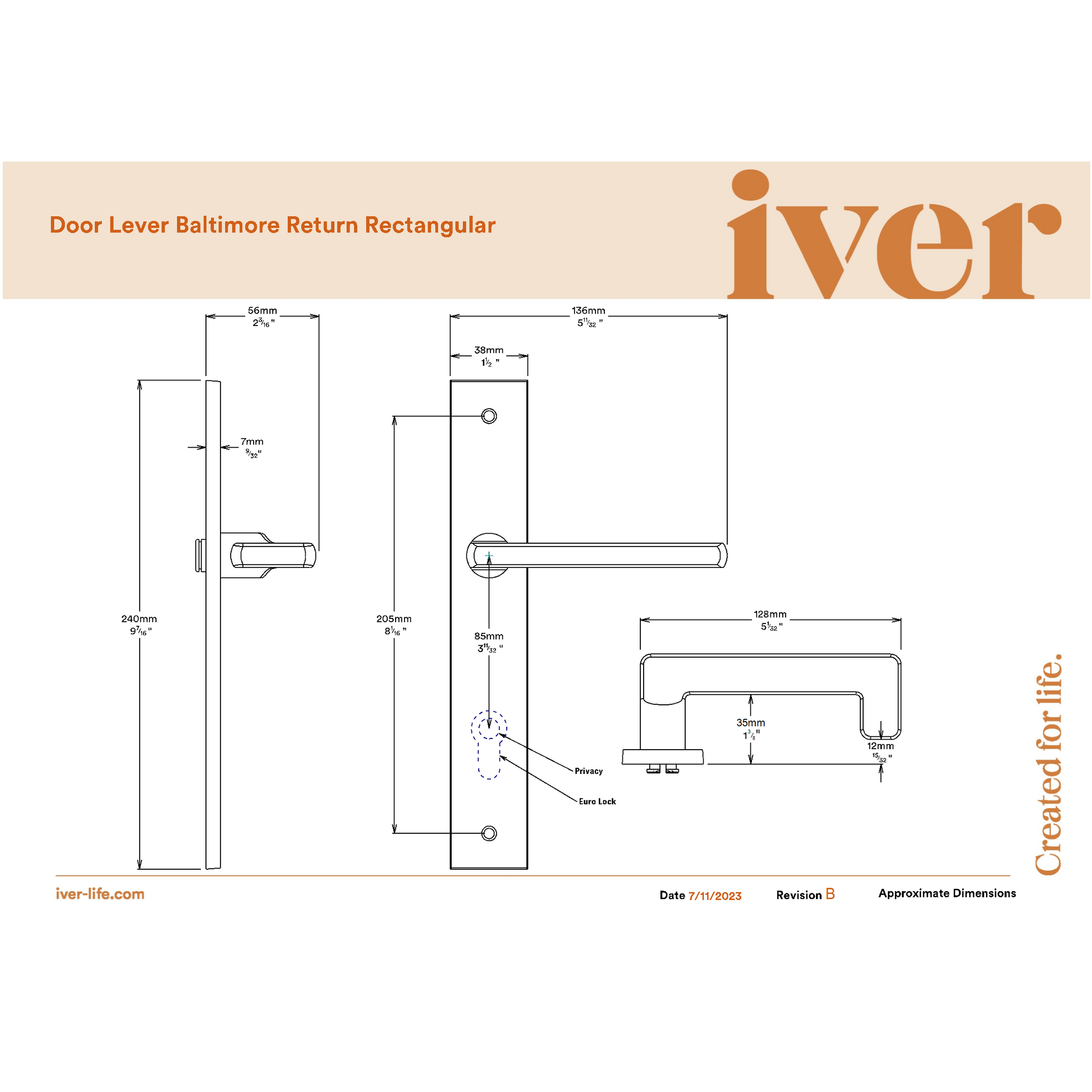 Iver Door Handle Baltimore Return Rectangular Privacy Pair Satin Nickel
