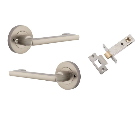 Iver Door Handle Baltimore Return Round Rose Inbuilt Privacy Pair Kit Satin Nickel