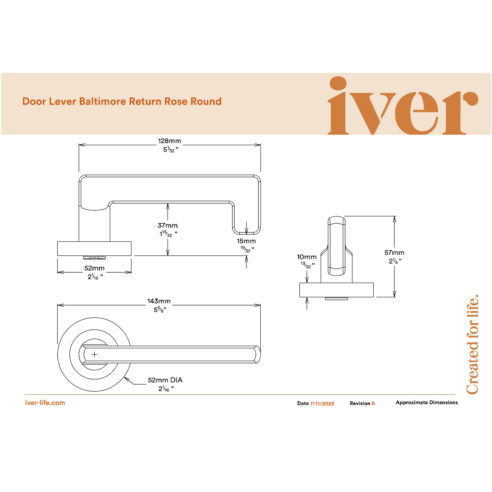 Iver Door Handle Baltimore Return Round Rose Pair Polished Brass