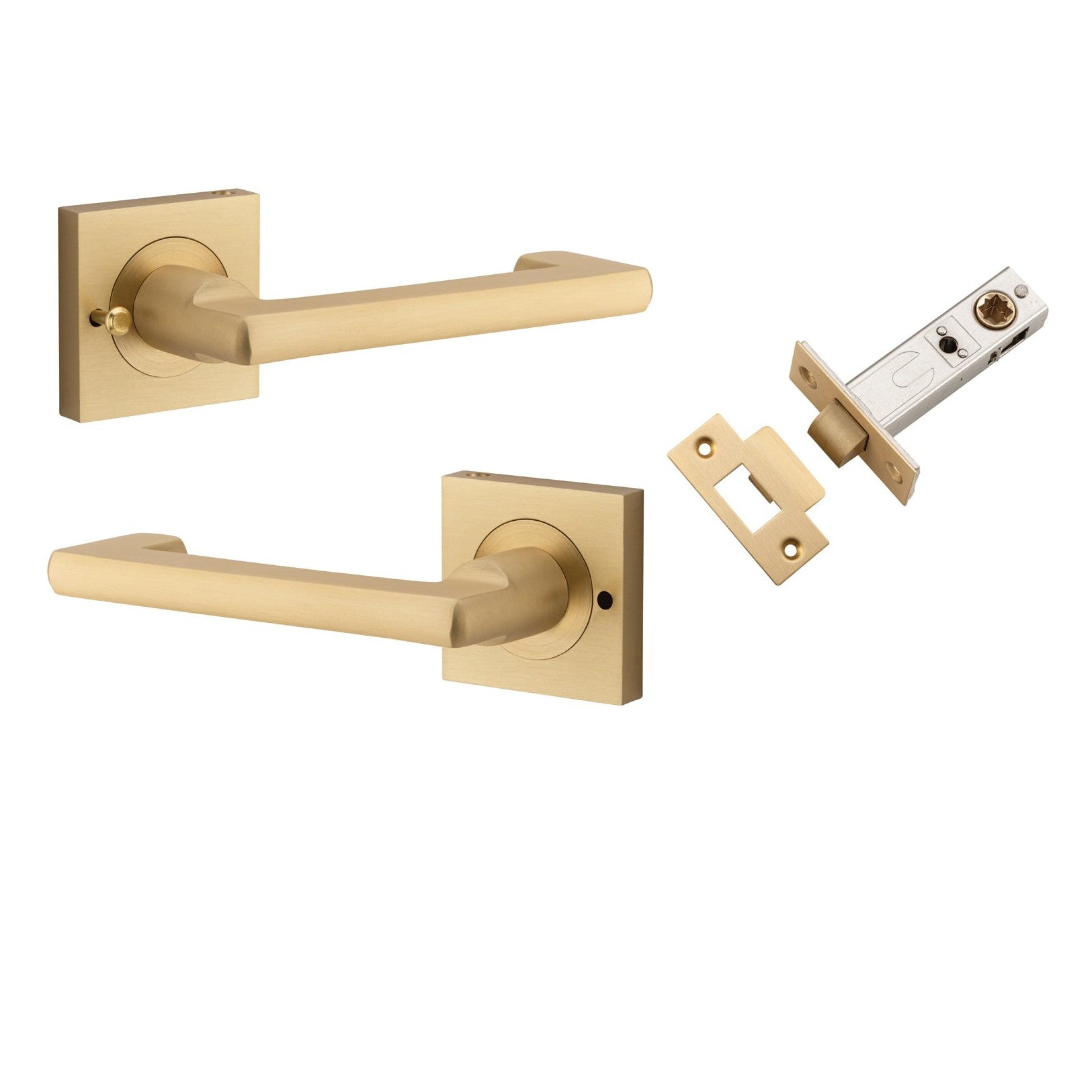 Iver Door Handle Baltimore Return Square Rose Inbuilt Privacy Set Brushed Brass