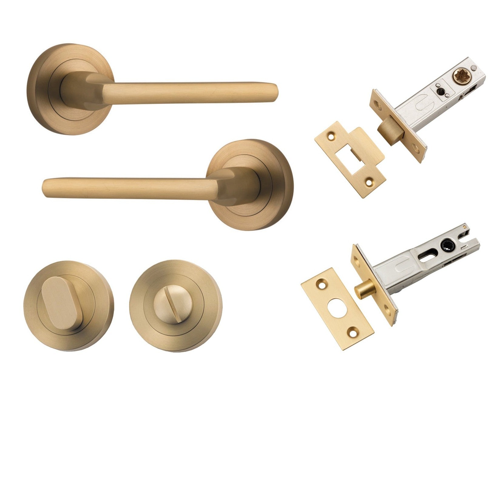 Iver Door Handle Baltimore Round Rose Pair Brushed Brass Privacy Kit