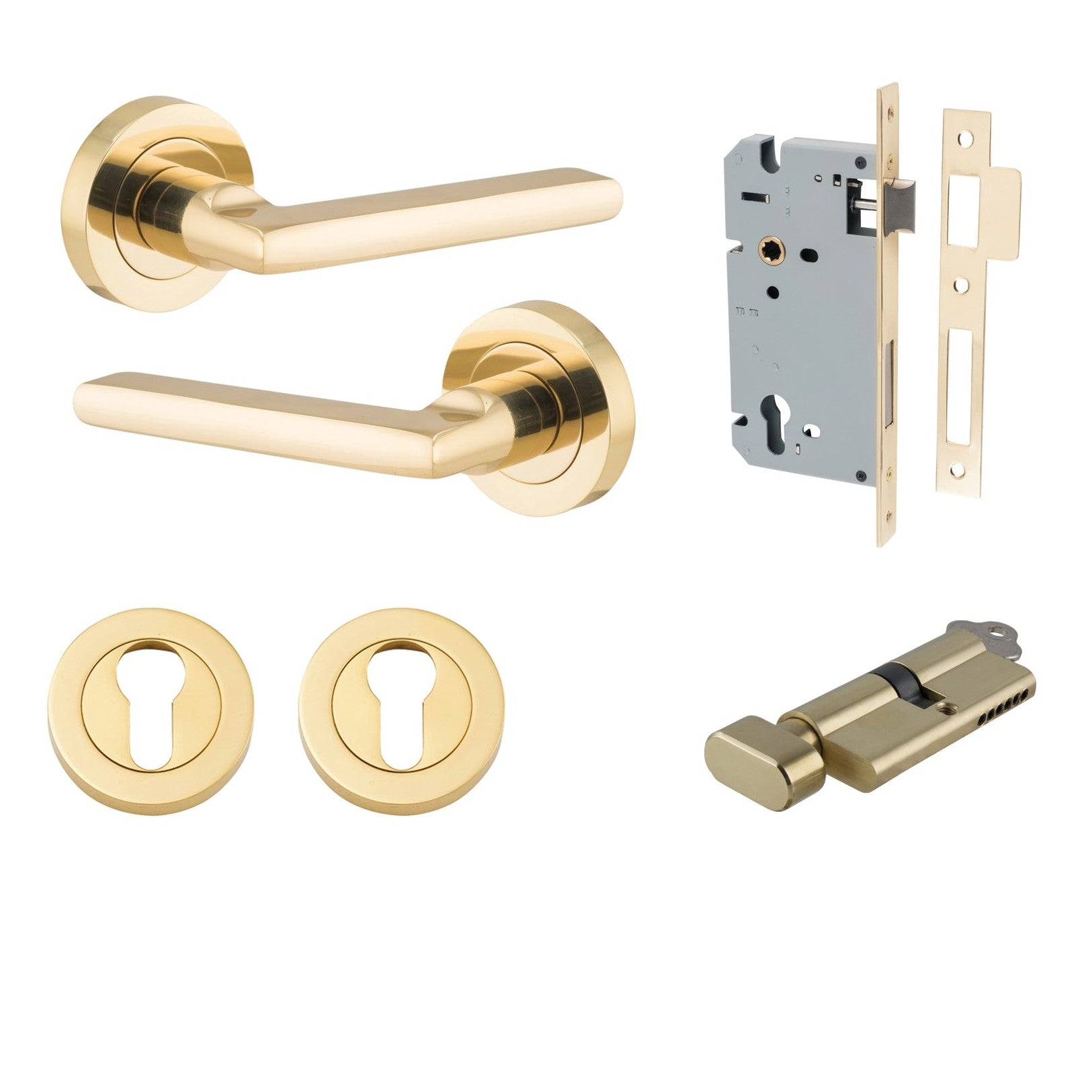 Iver Door Handle Baltimore Round Rose Pair Key/Thumb Polished Brass Entrance Kit