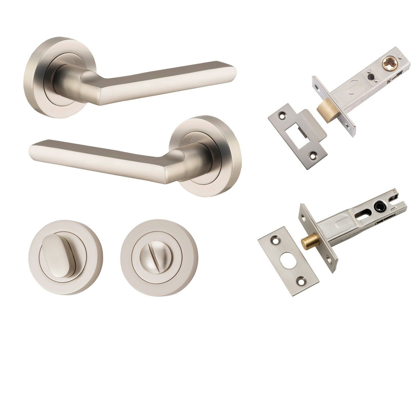 Iver Door Handle Baltimore Round Rose Pair Satin Nickel Privacy Kit