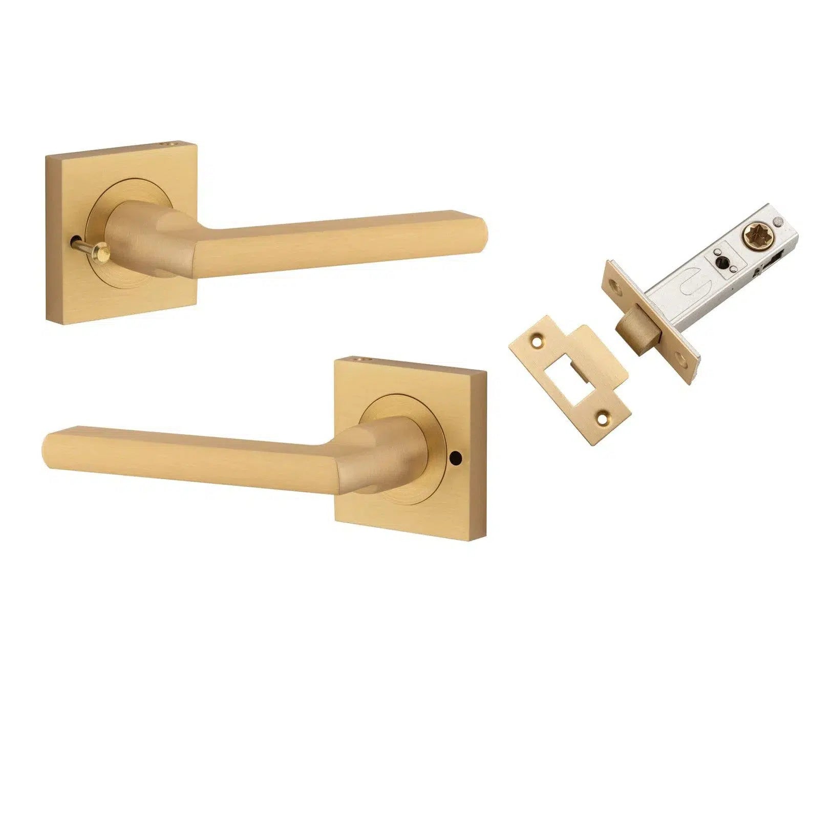 Iver Door Handle Baltimore Square Rose Inbuilt Privacy Pair Kit Brushed Brass