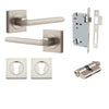 Iver Door Handle Baltimore Square Rose Pair Key/Key Satin Nickel Entrance Kit