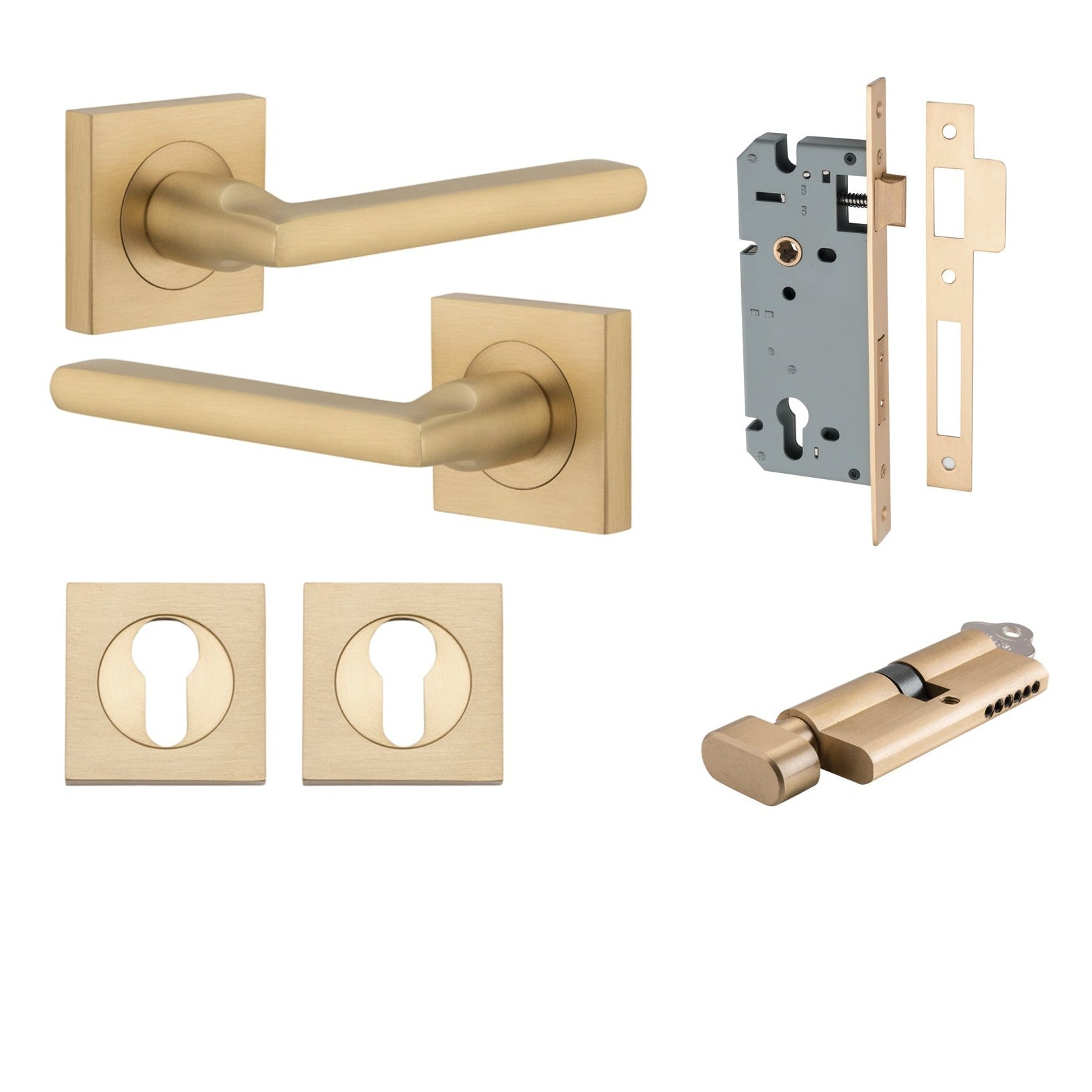 Iver Door Handle Baltimore Square Rose Pair Key/Thumb Brushed Brass Entrance Kit