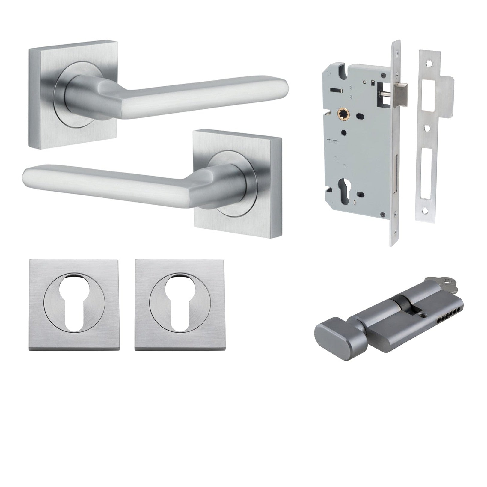 Iver Door Handle Baltimore Square Rose Pair Key/Thumb Brushed Chrome Entrance Kit