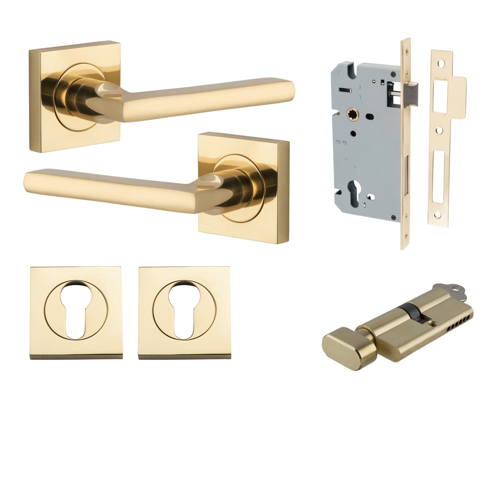 Iver Door Handle Baltimore Square Rose Pair Key/Thumb Polished Brass Entrance Kit