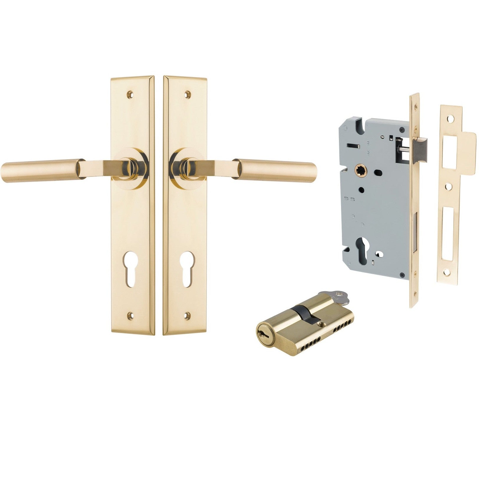 Iver Door Handle Berlin Chamfered Key/Key Polished Brass Entrance Kit