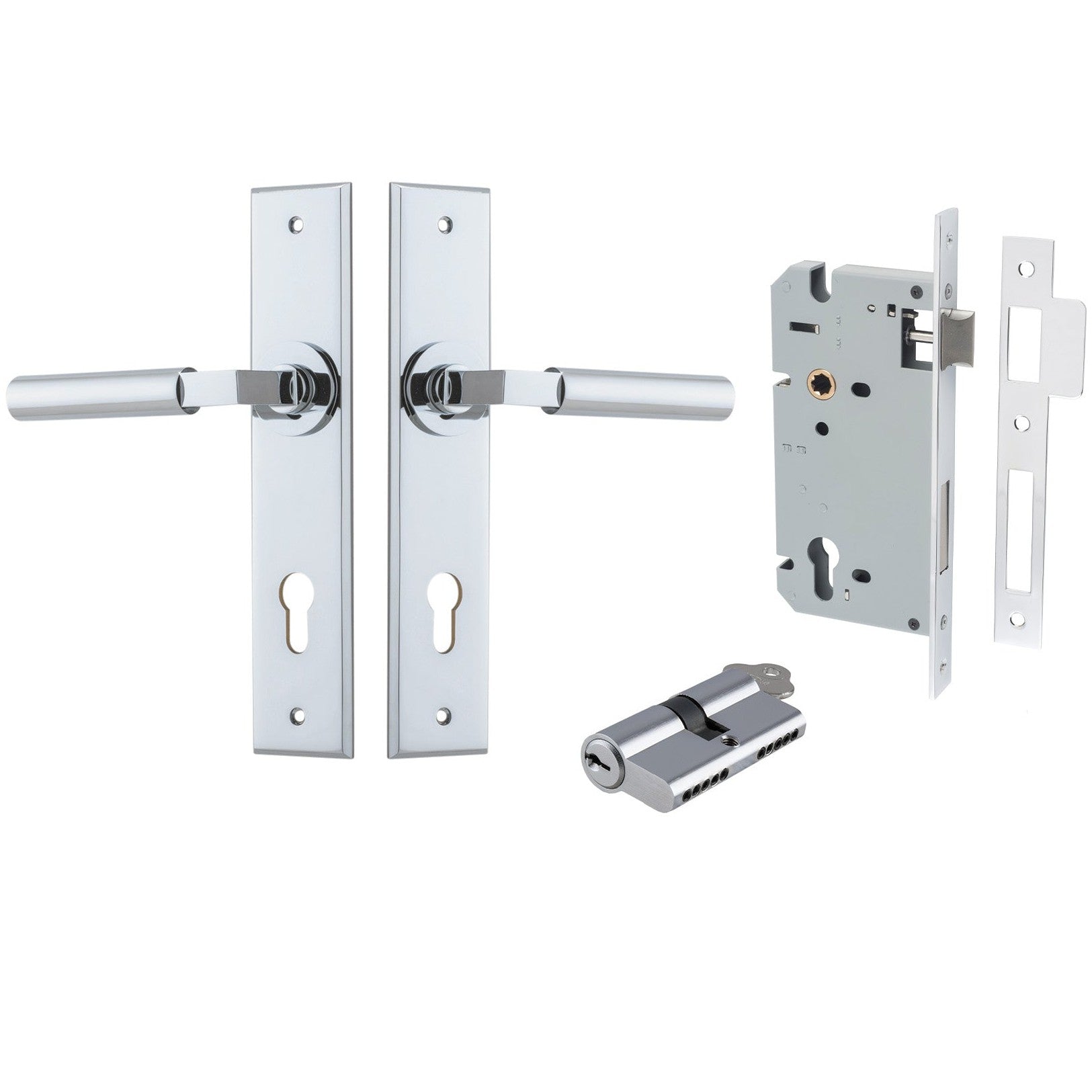 Iver Door Handle Berlin Chamfered Key/Key Polished Chrome Entrance Kit